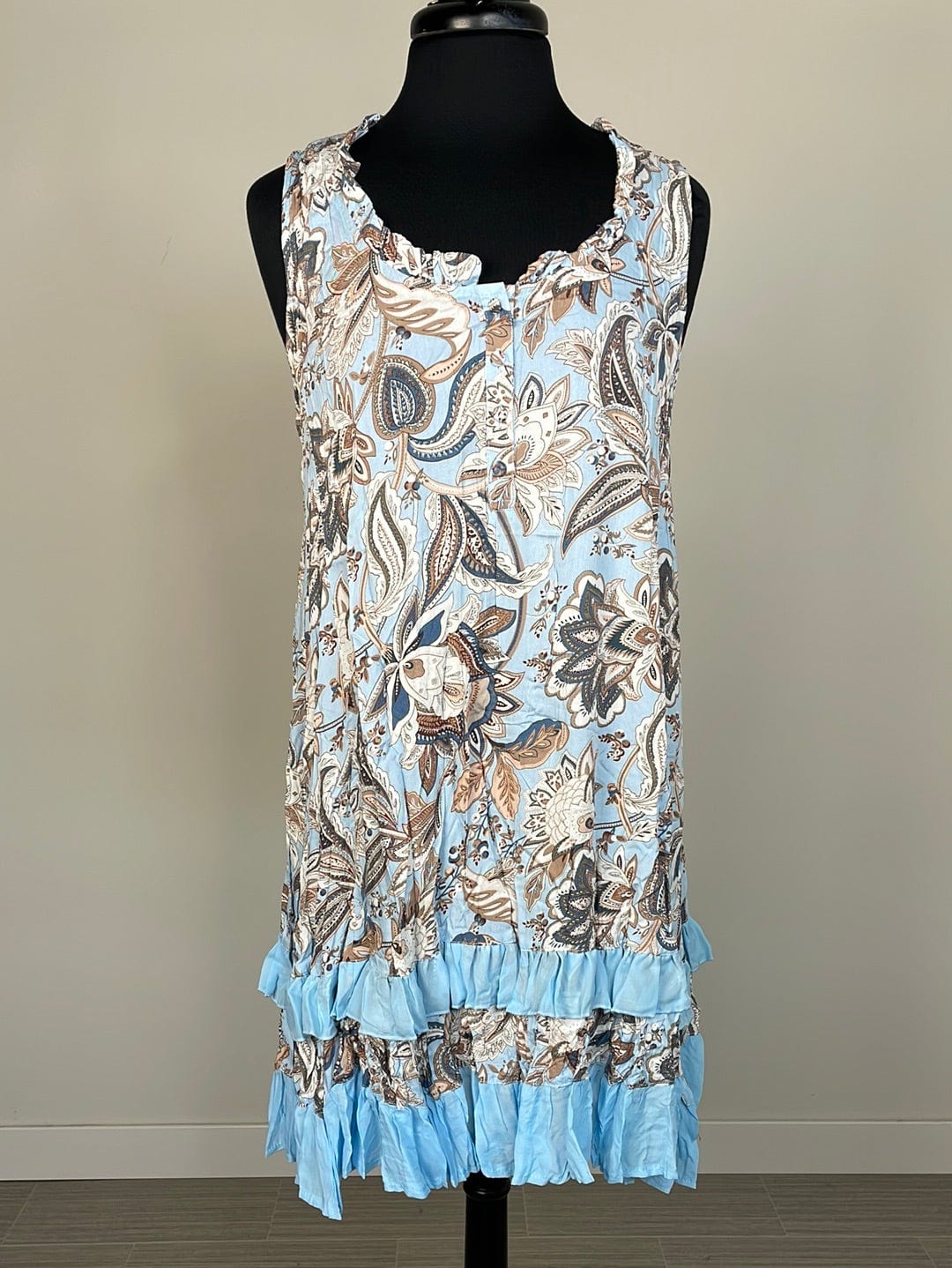 Blue & Brown Paisley Ruffle Hem Dress