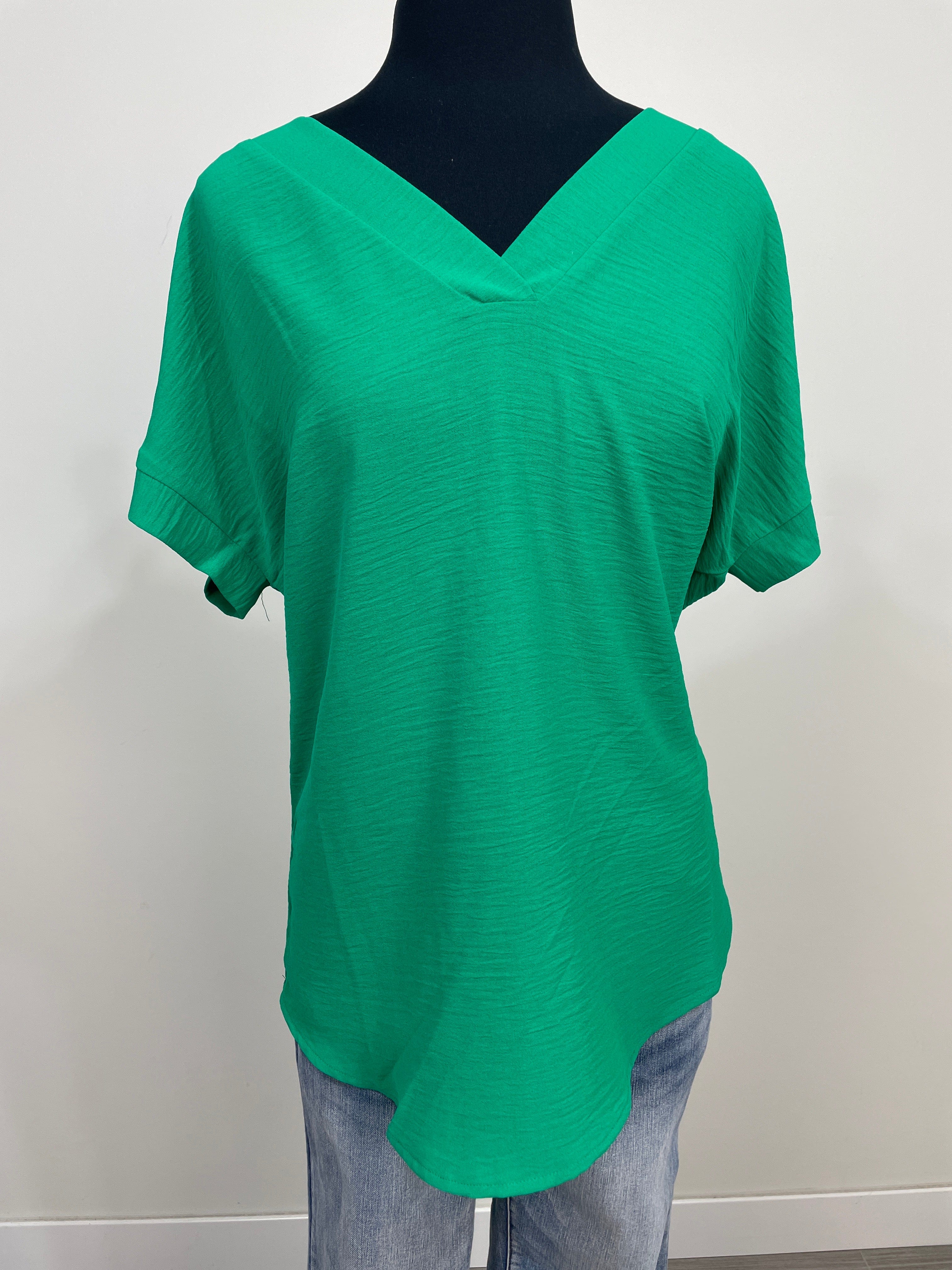 Kelly Green Woven VNeck Blouse