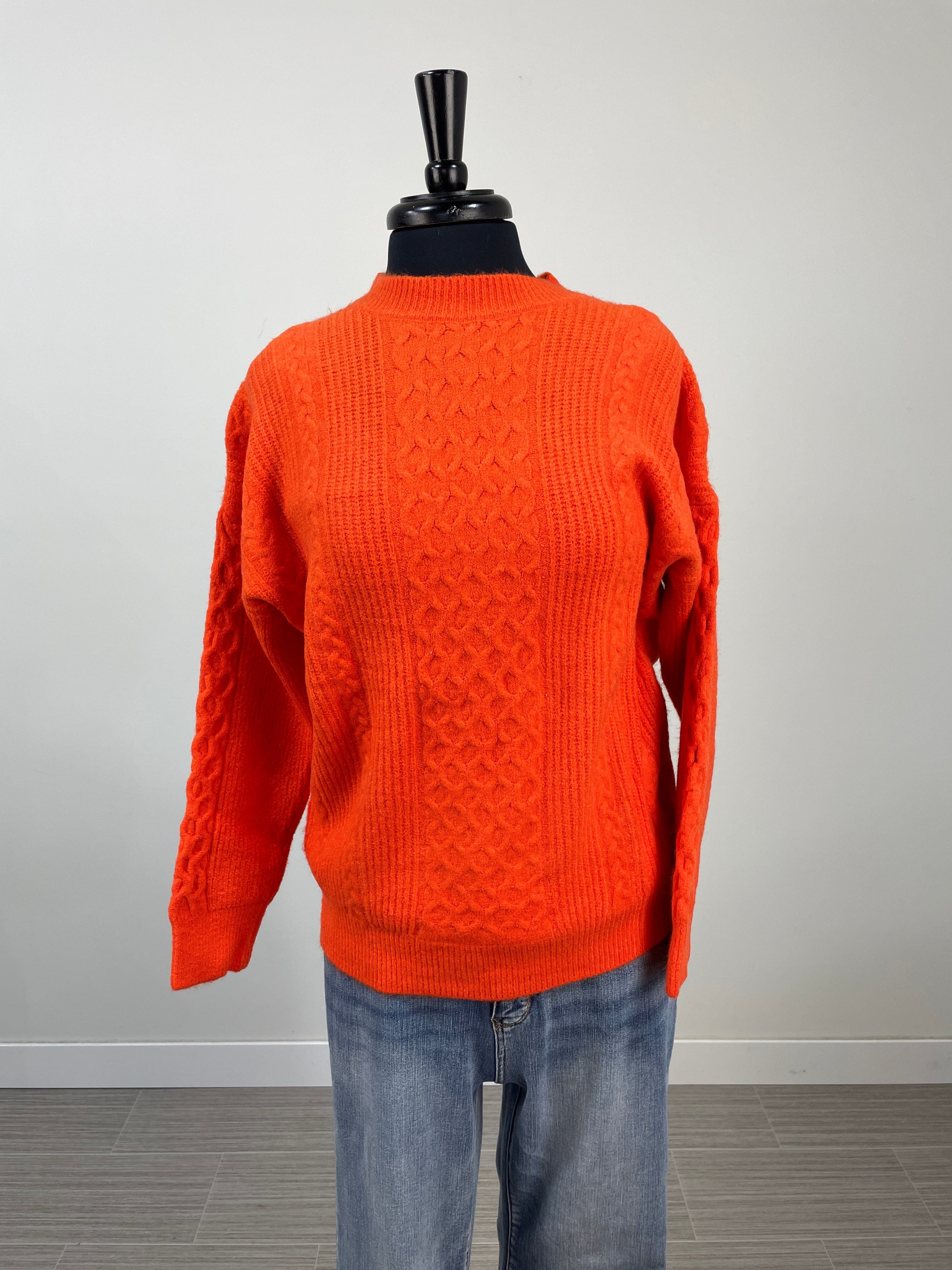 Orange Criss Cross Cable Knit Sweater OS
