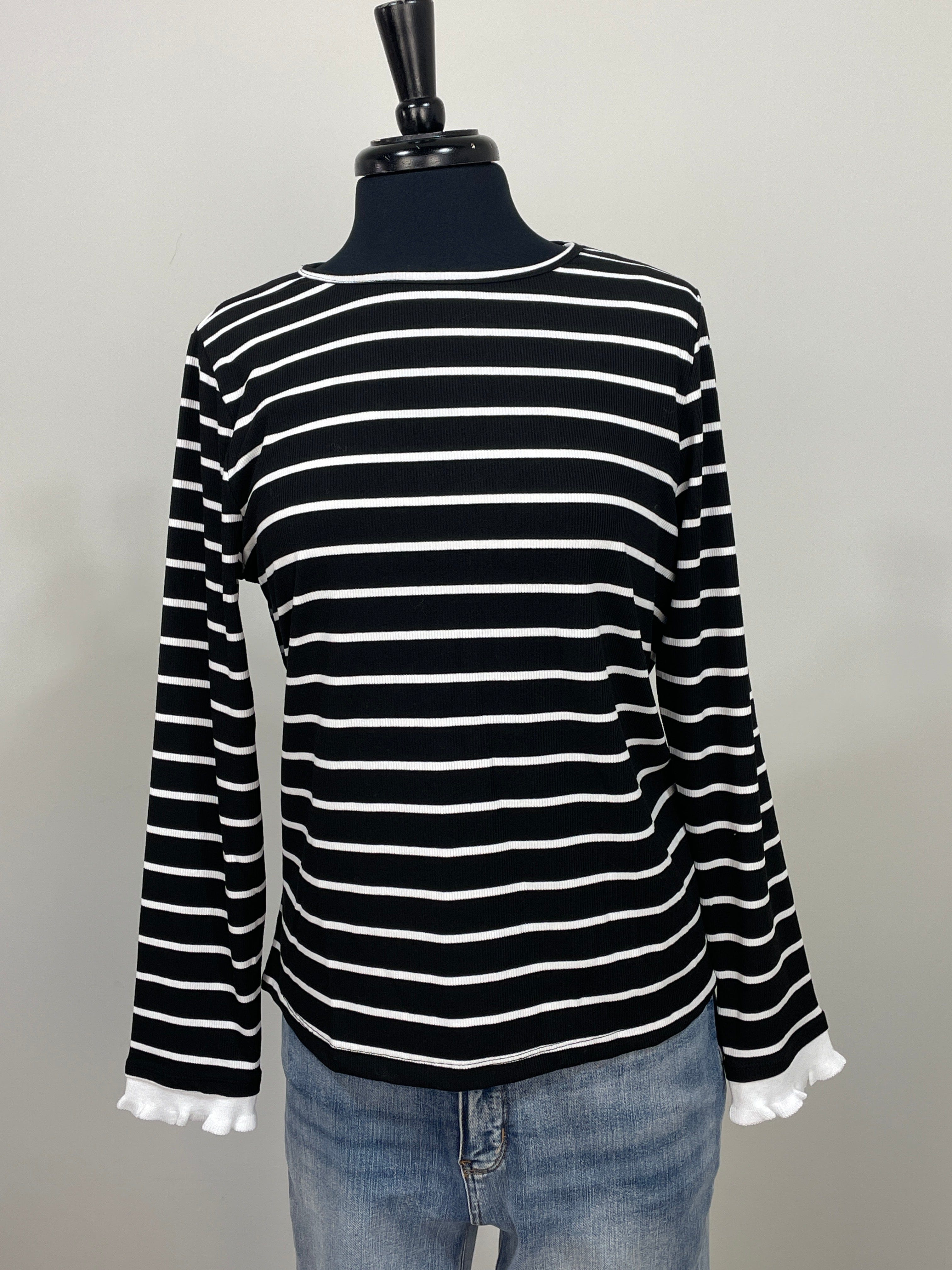 Black Striped Ruffle Sleeve Top