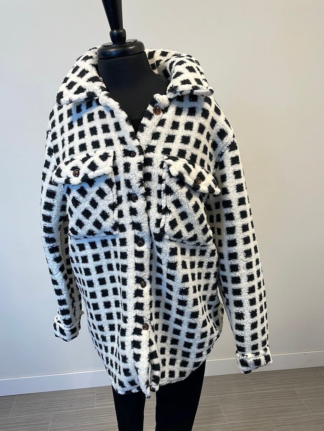 Black & White Plaid Sherpa Shacket