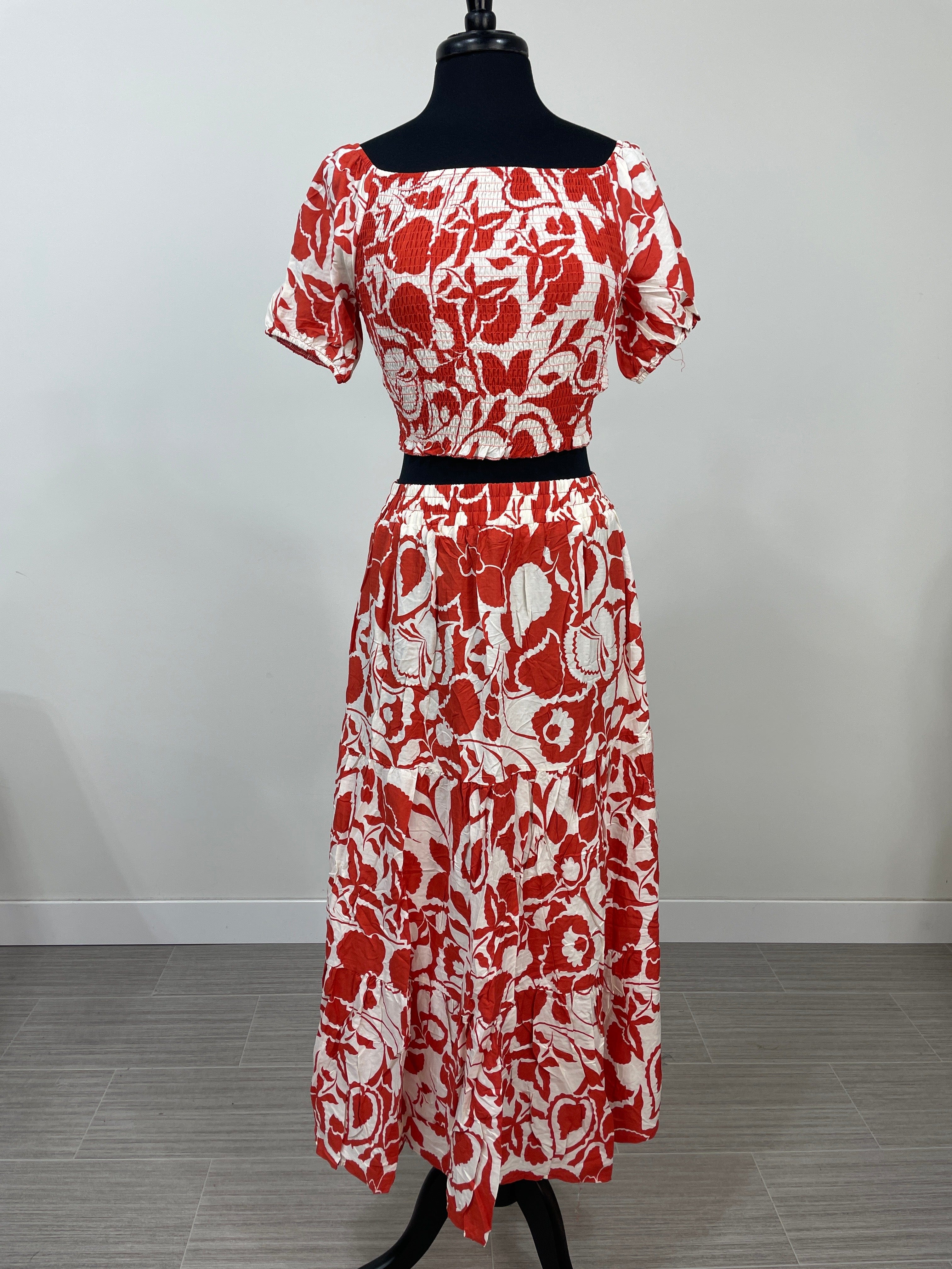 Burnt Orange Tropical 2pc Skirt Set