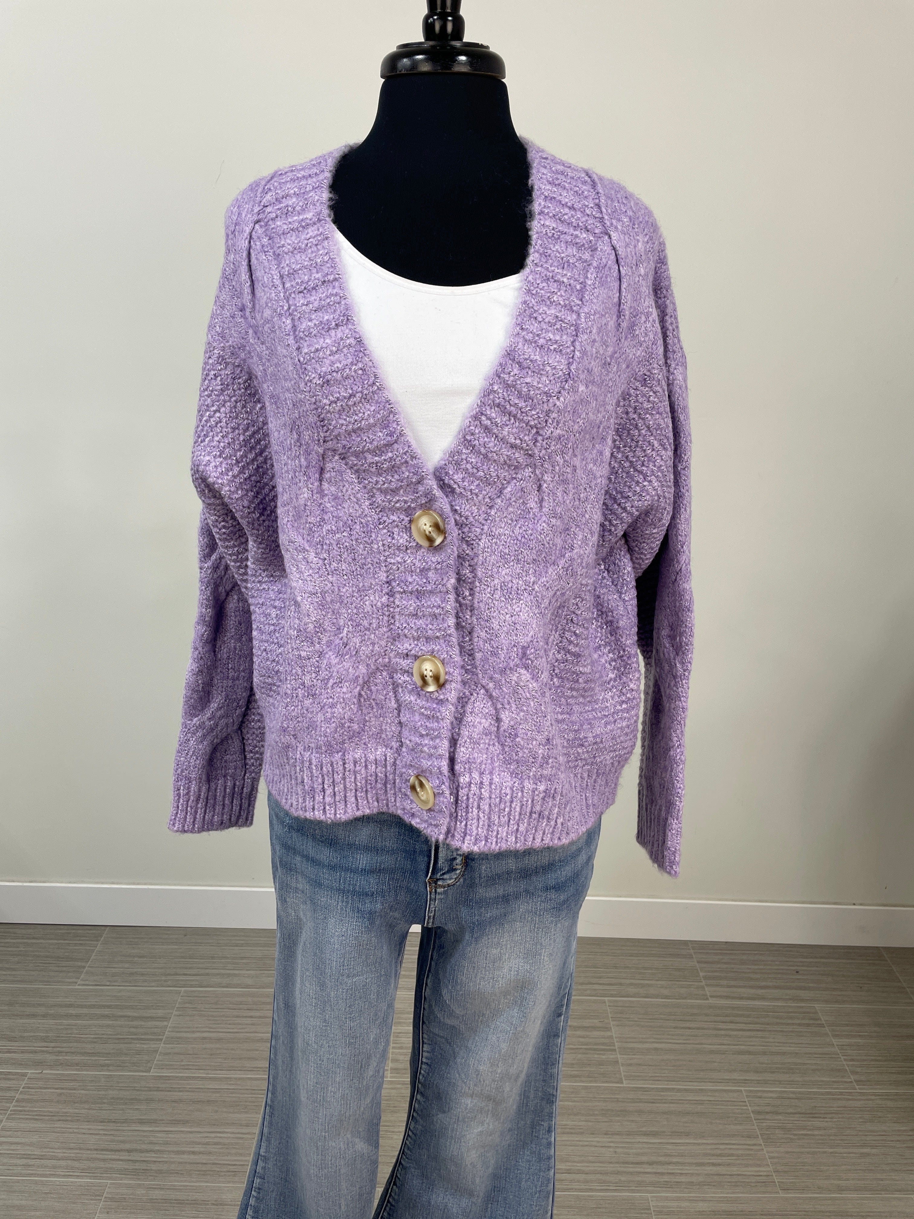 Lavender Cable Knit Cardigan