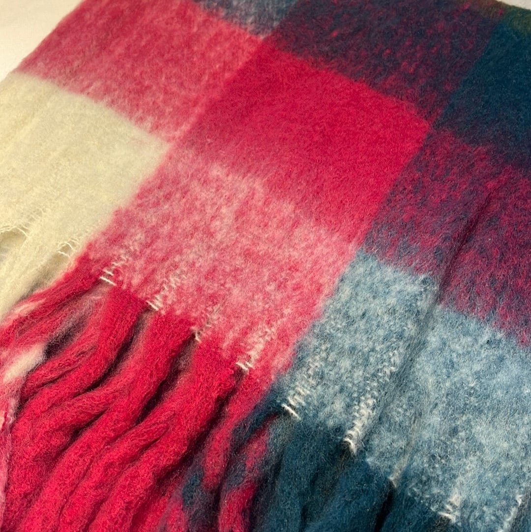 Magenta & Teal Plaid Long Luxe Scarf w/Fringe