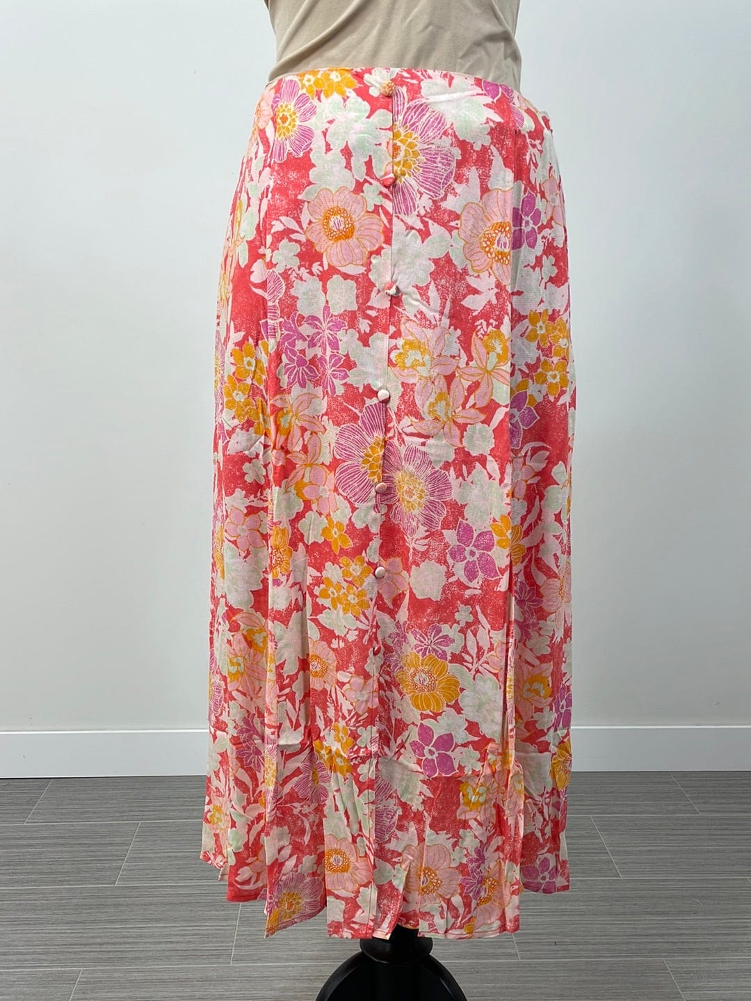 Coral Floral Midi Skirt