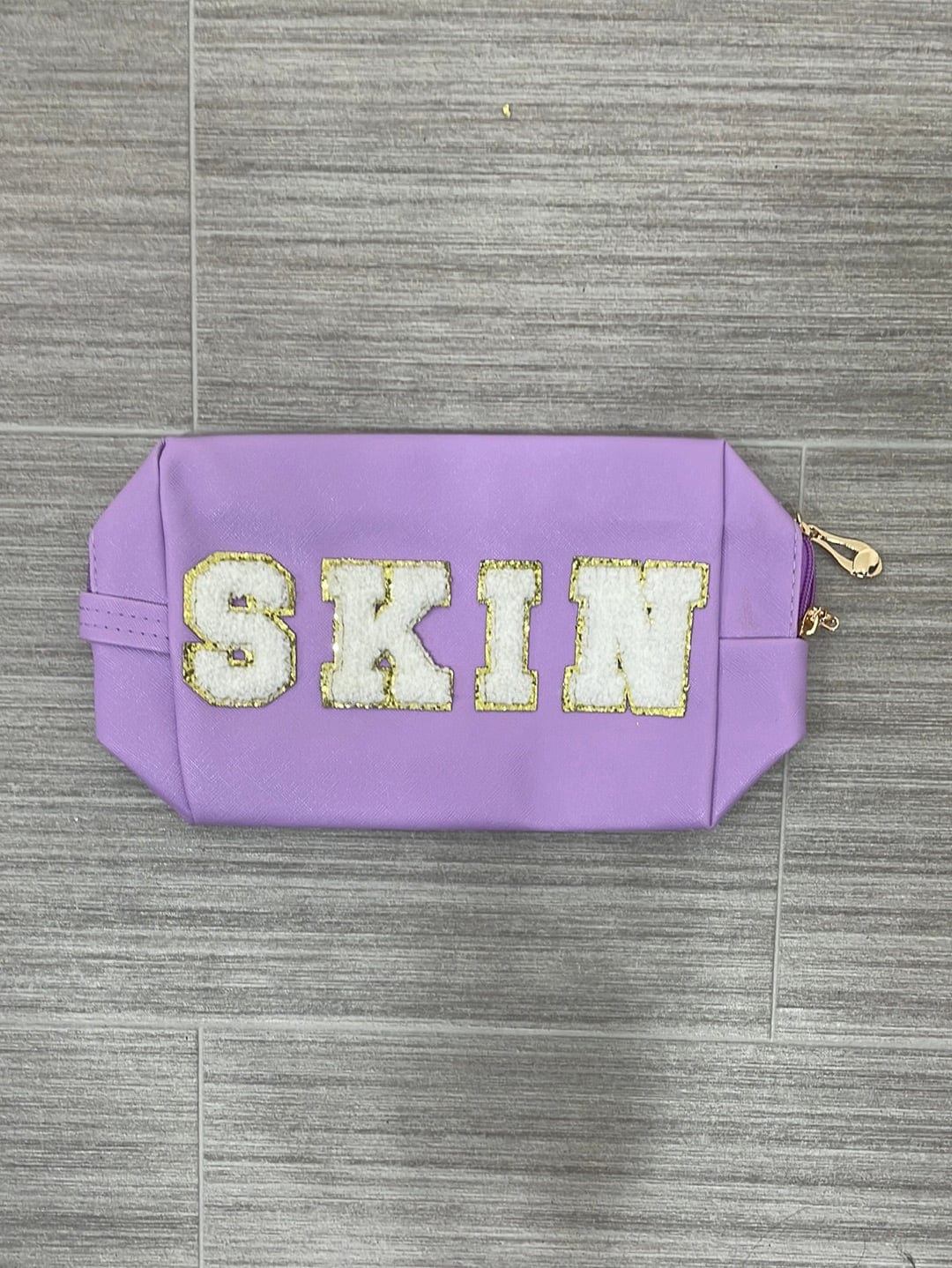 Skin Letter Patch Cosmetic Bag - Purple