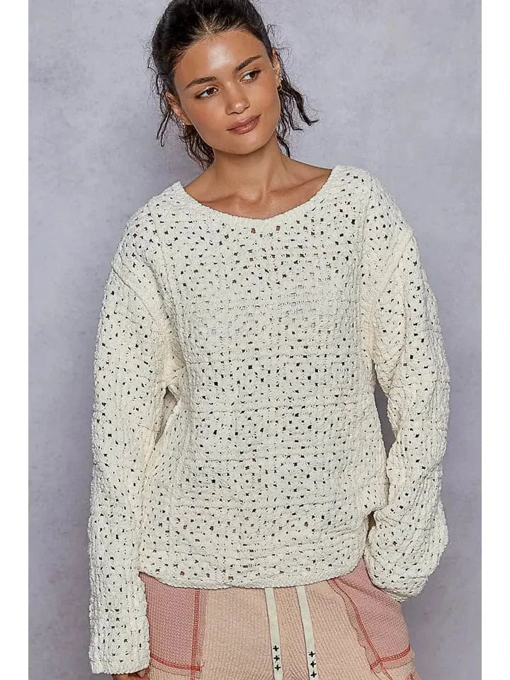 Cream Crochet Detail Sweater OS