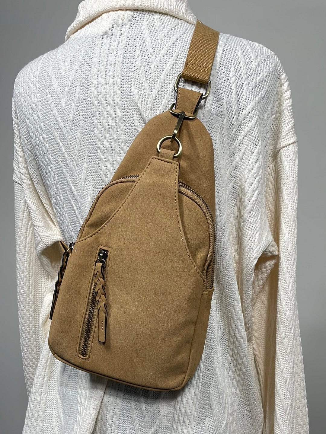 Suede Tan Nikki Sling Pack Bag