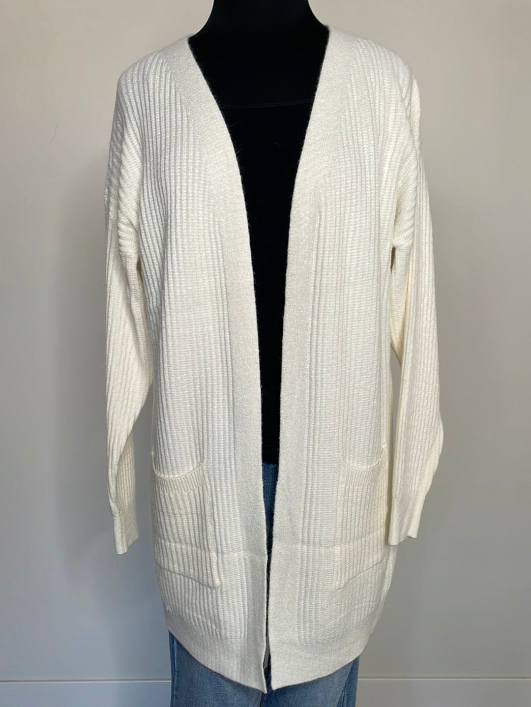 Cream Ribbed Pocket Cardigan OS