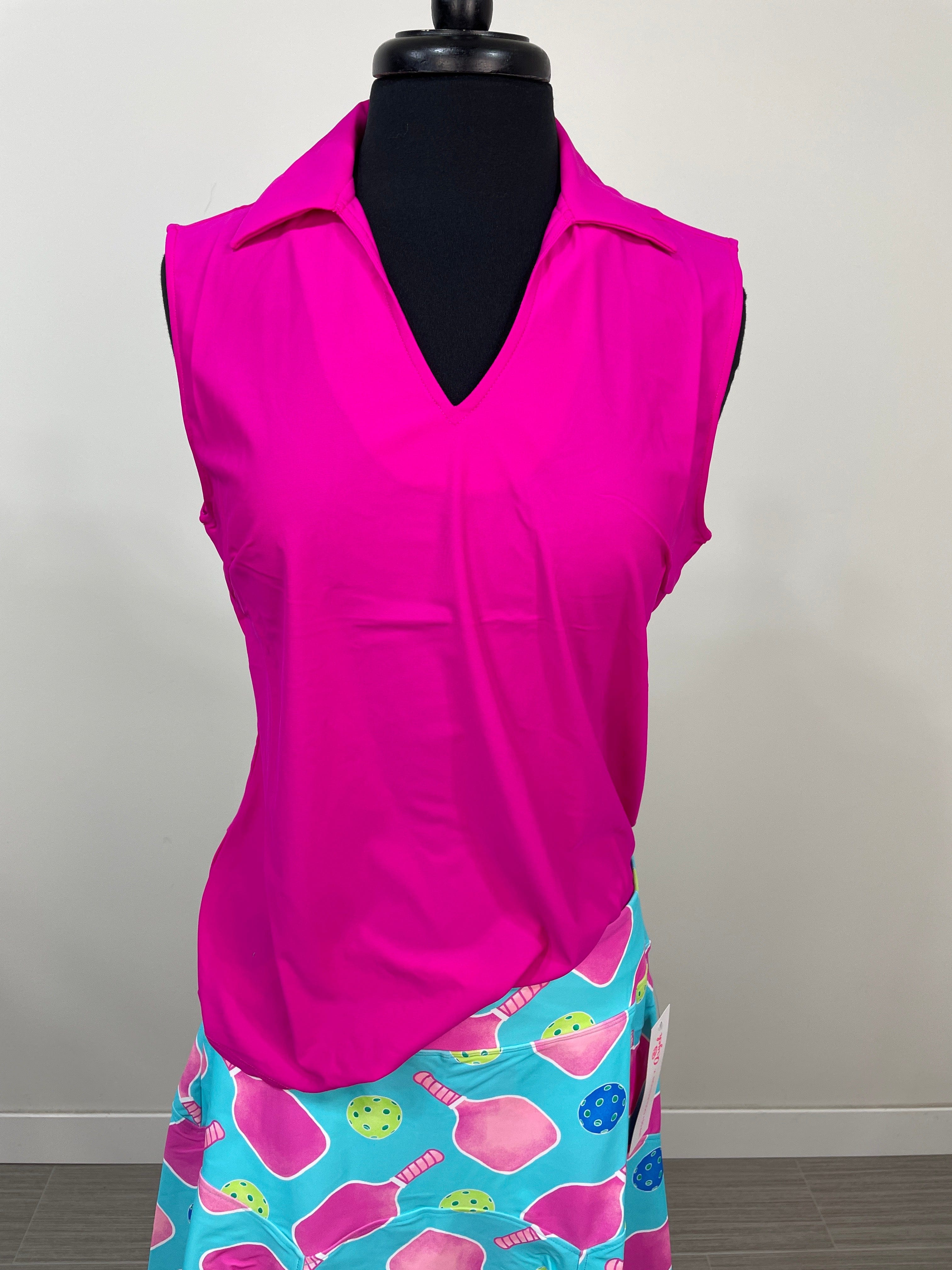 Hot Pink Rosa Sleeveless Polo Top