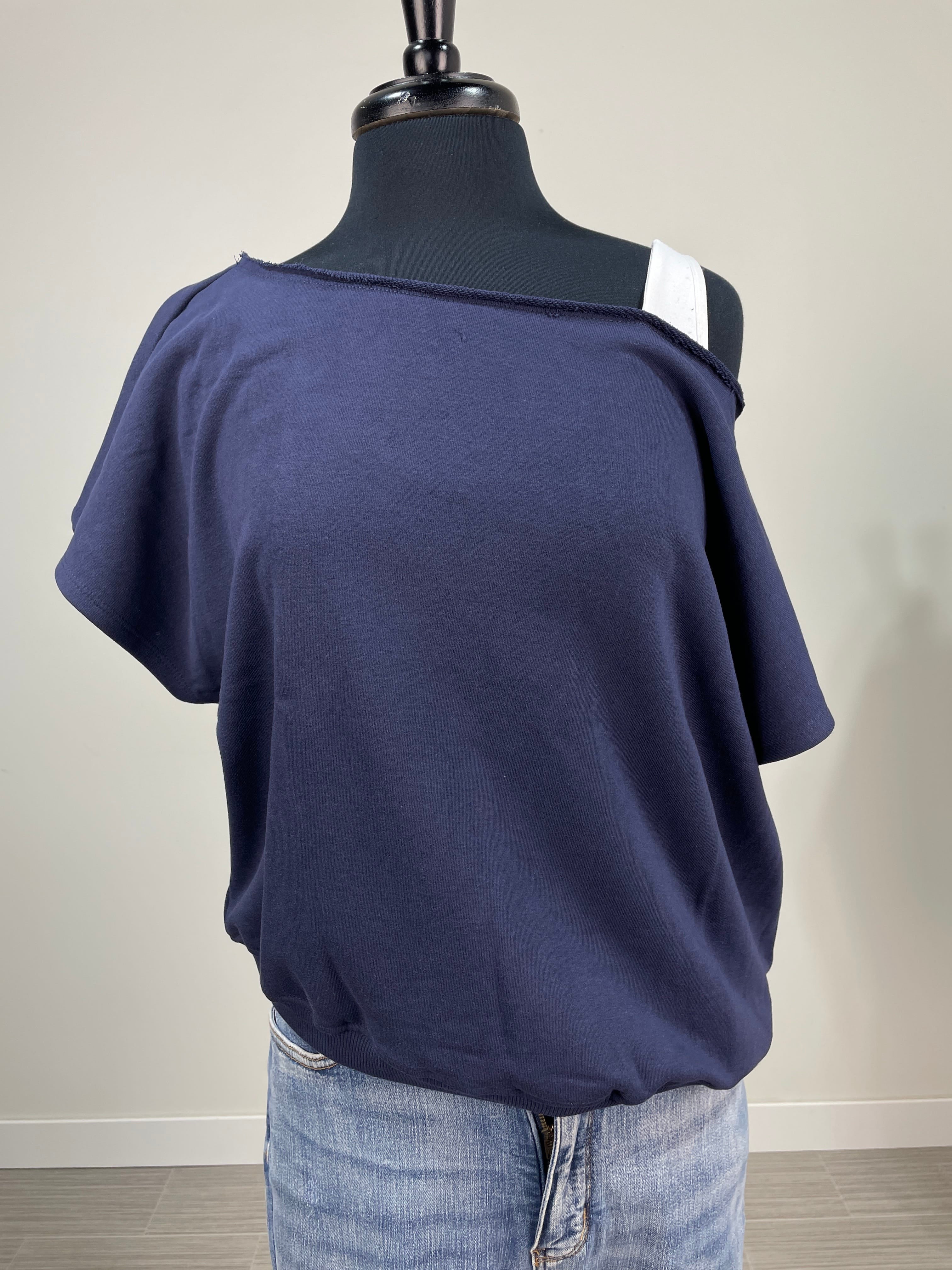 Navy Terry Off Shoulder Top