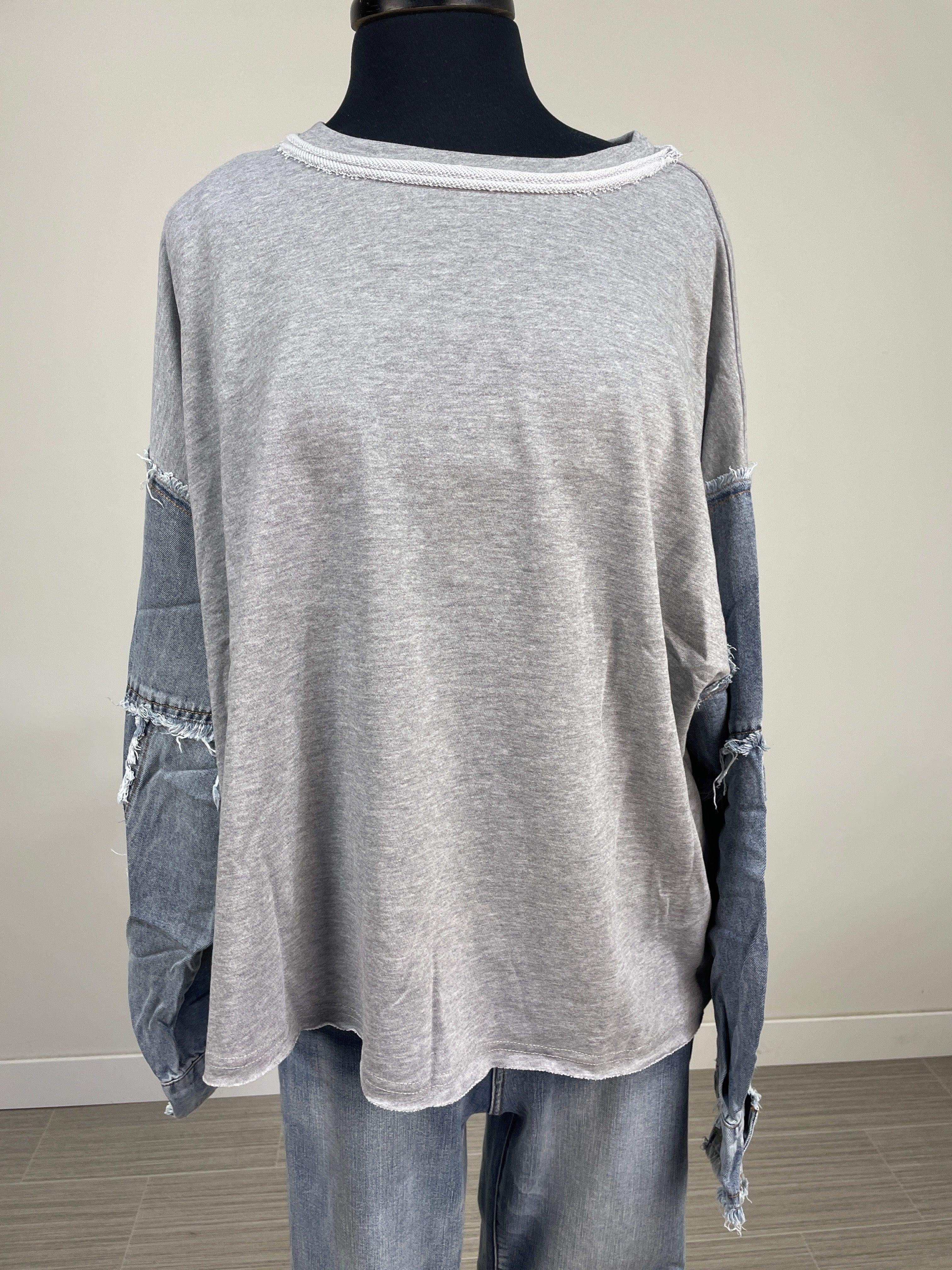Heather Grey Denim Sleeve Top