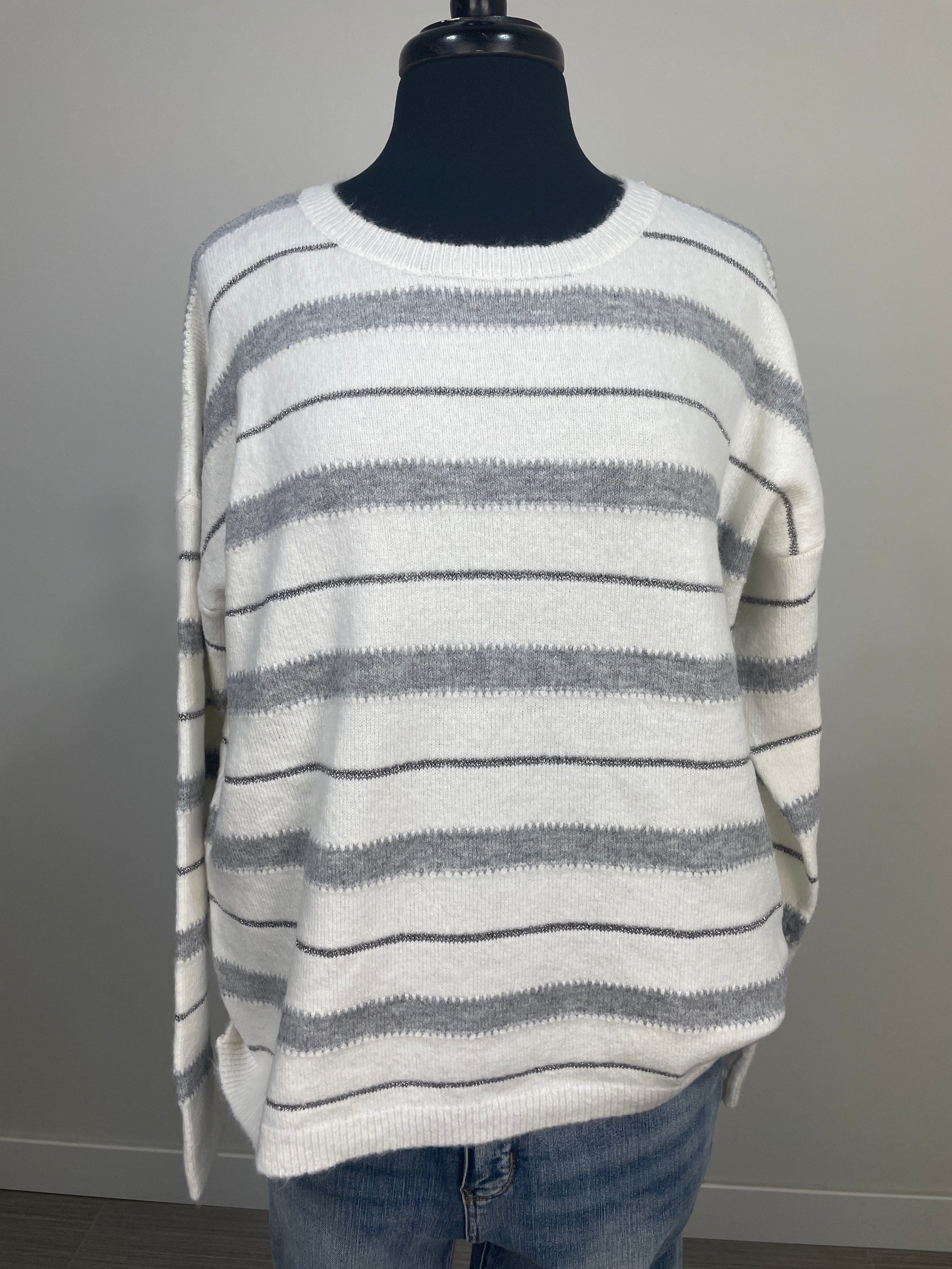 Grey & Sparkle Stripe Sweater