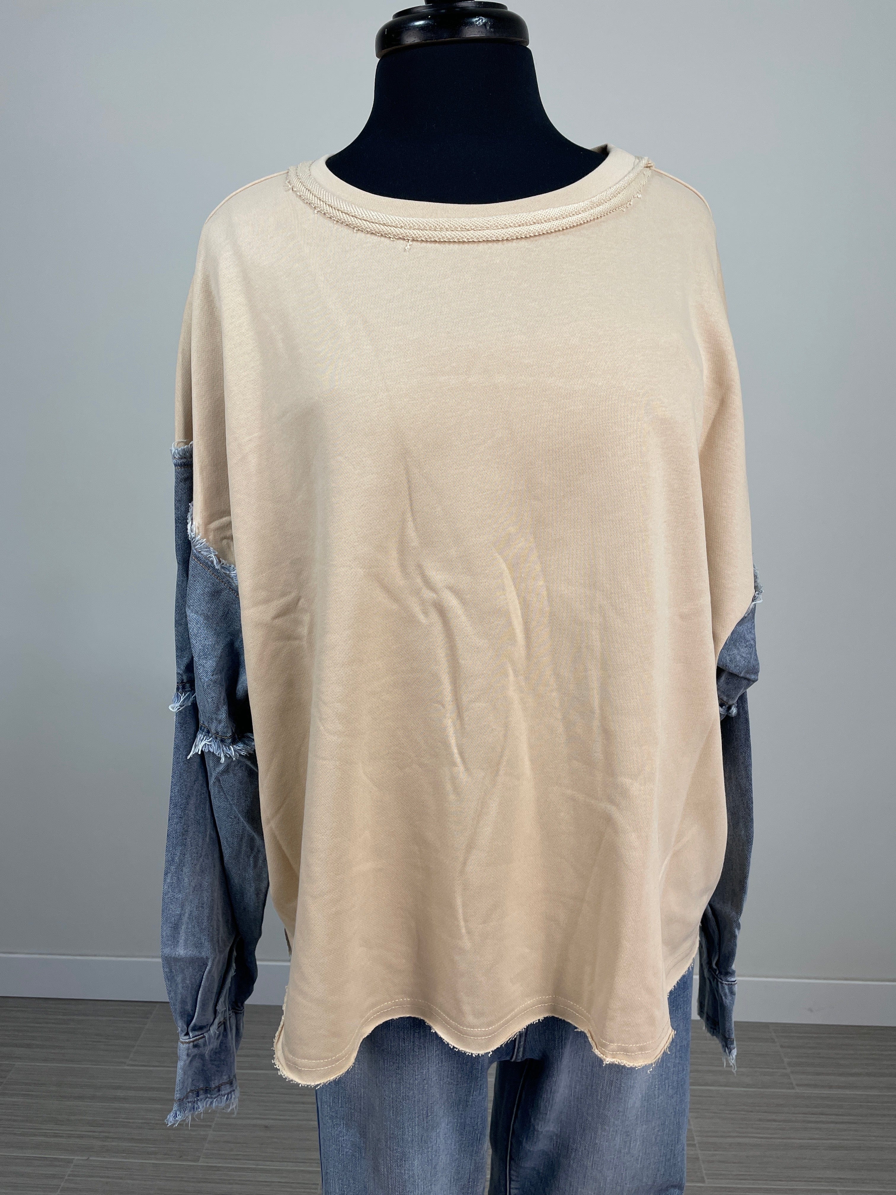 Oatmeal Denim Sleeve Top