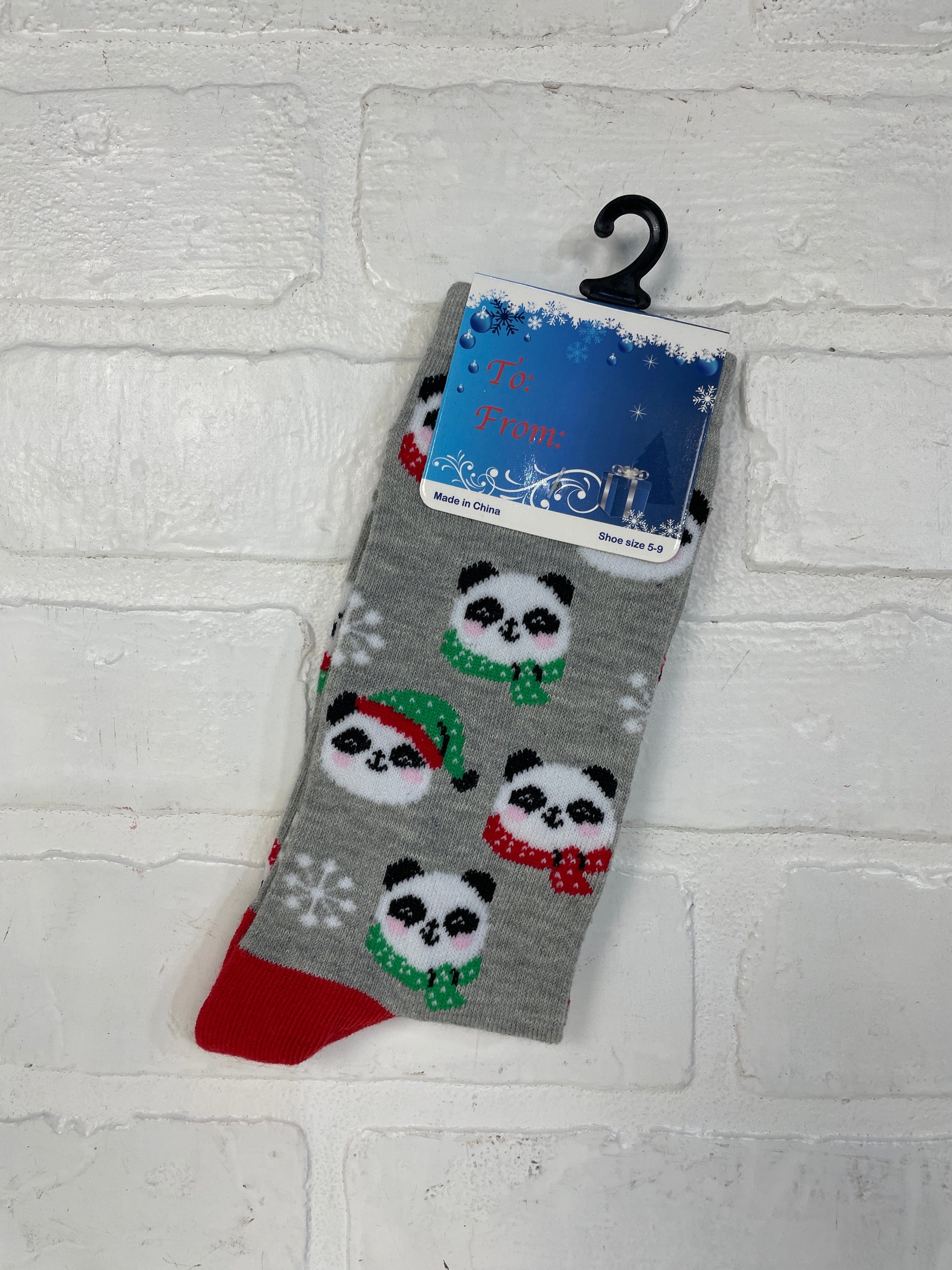 Panda Holiday Grey Socks