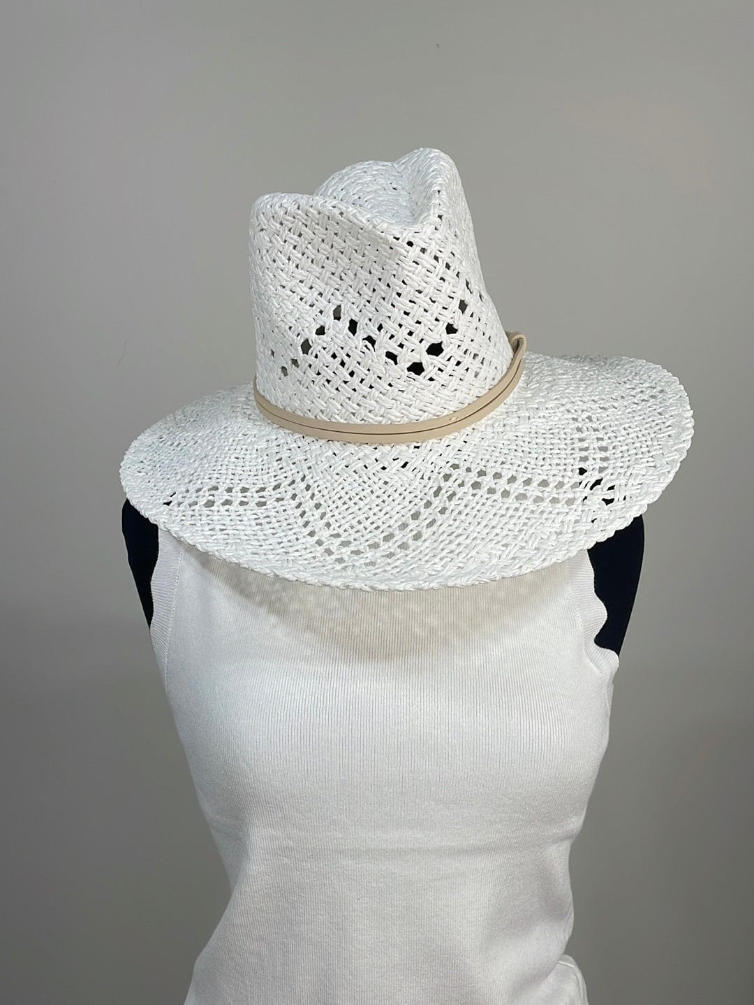 White Straw Hat with Cord