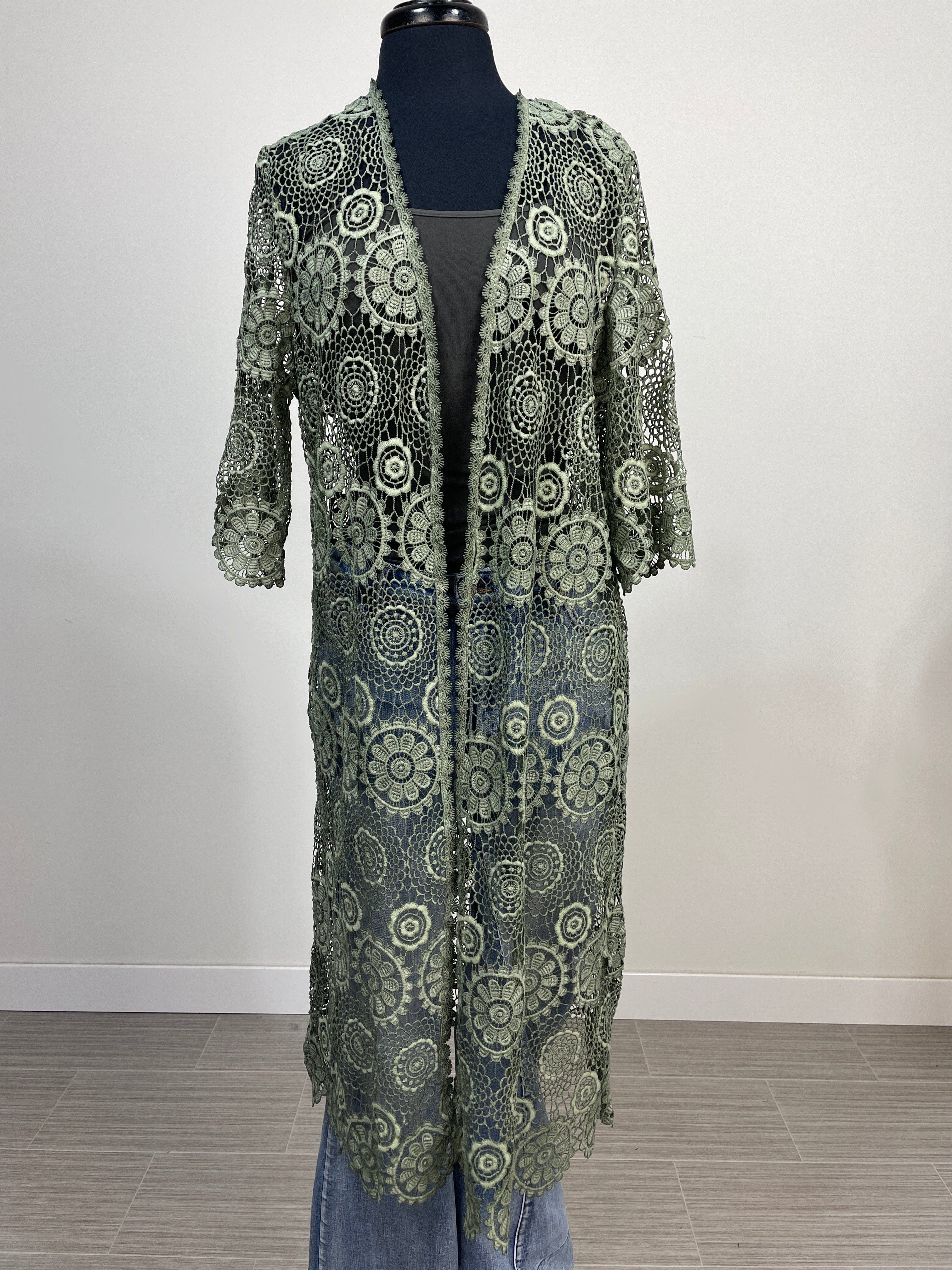 Olive Crochet Duster Cardigan OS
