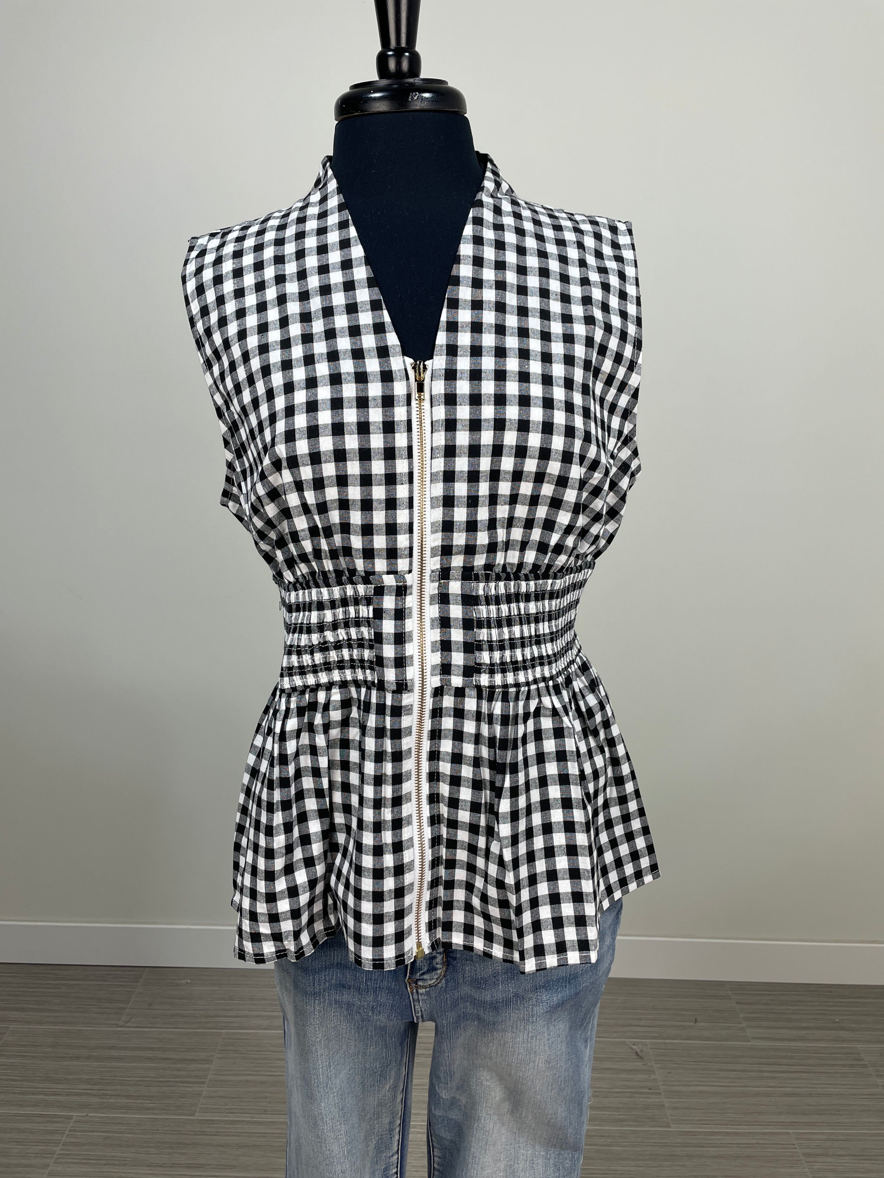 Black Peplum Smock Waist Sleeveless Top