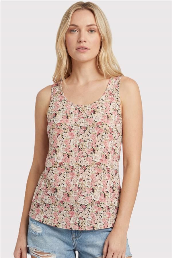 Navy Floral Printed Tank Top