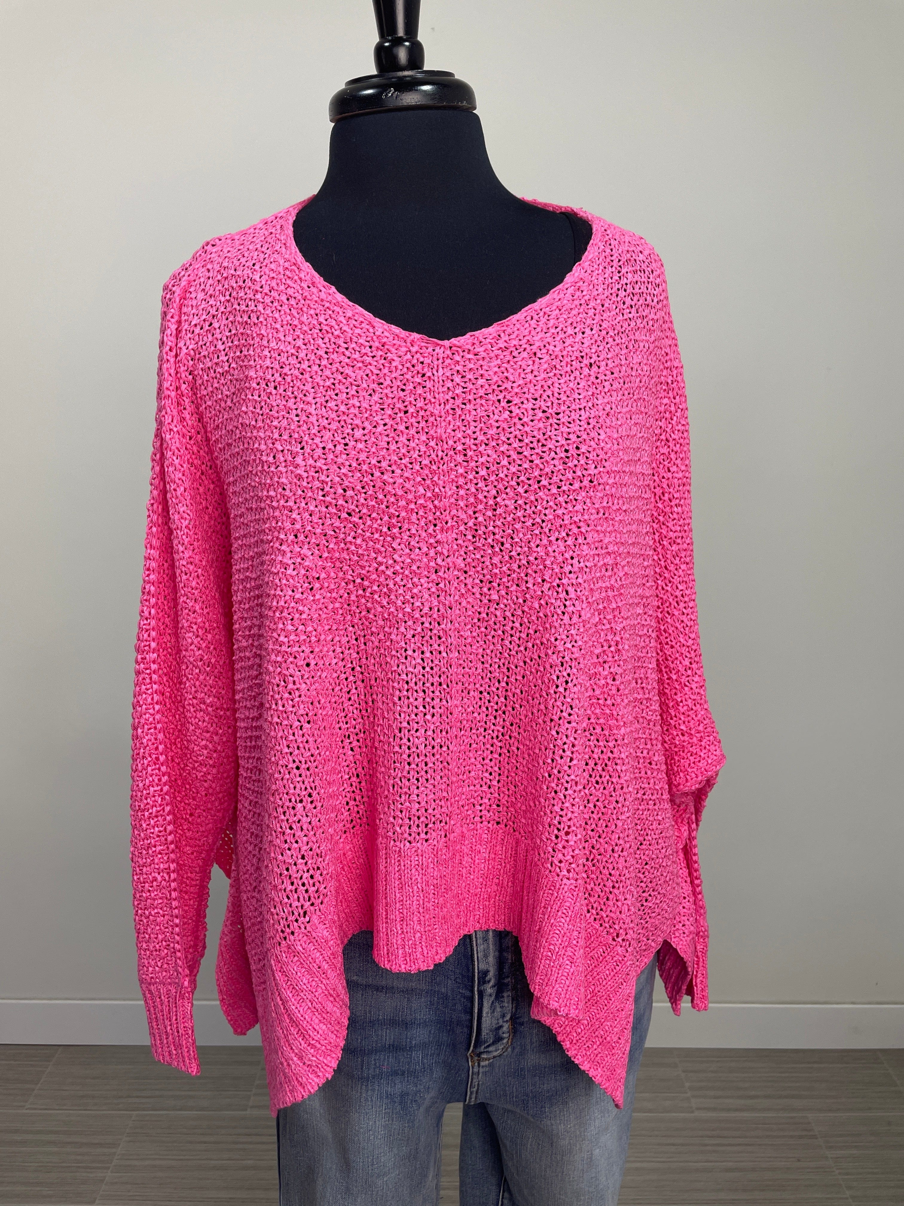 Fuchsia Dolman V-Neck Sweater