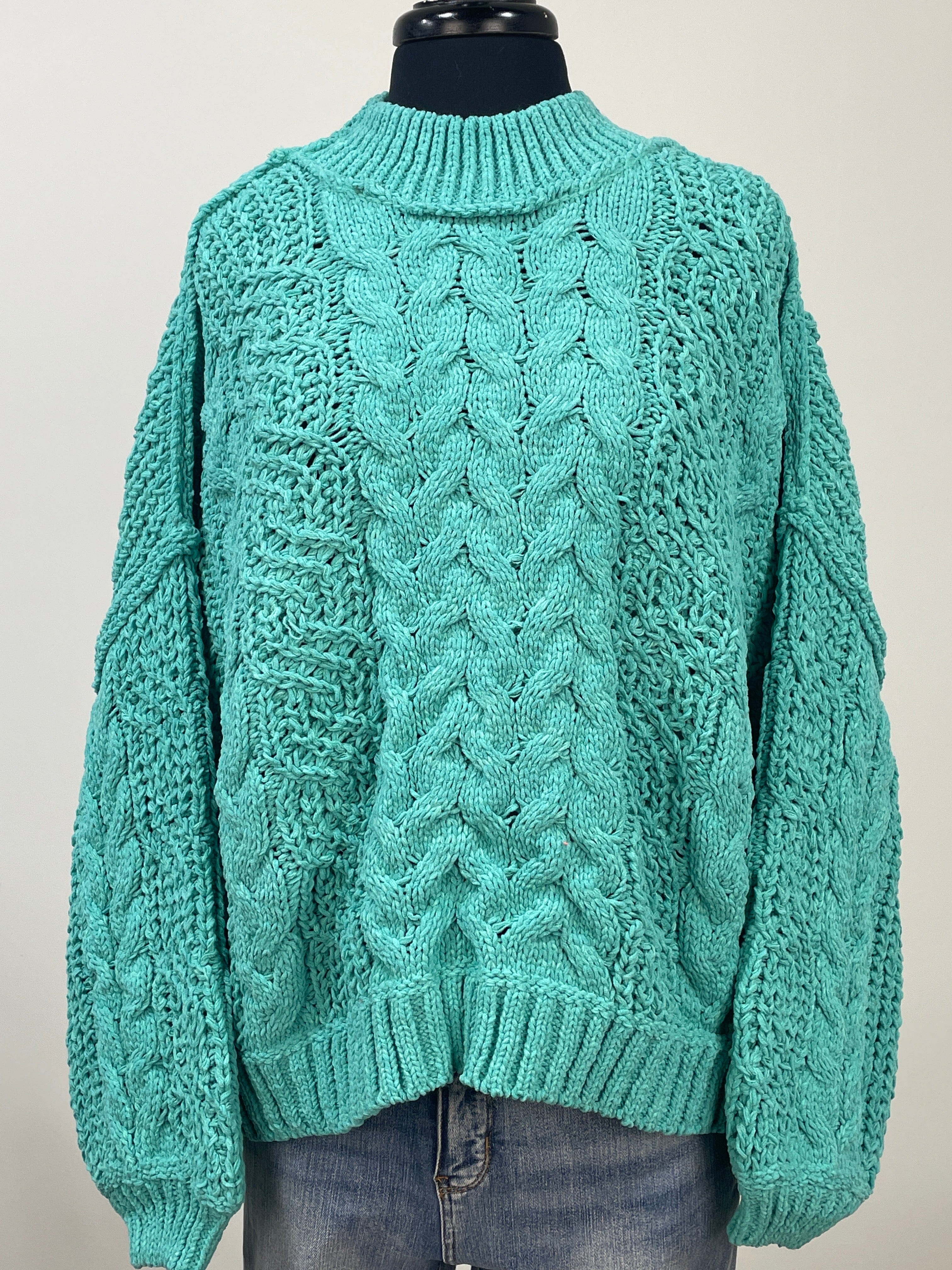 Aqua Teal Mock Neck Knit Sweater