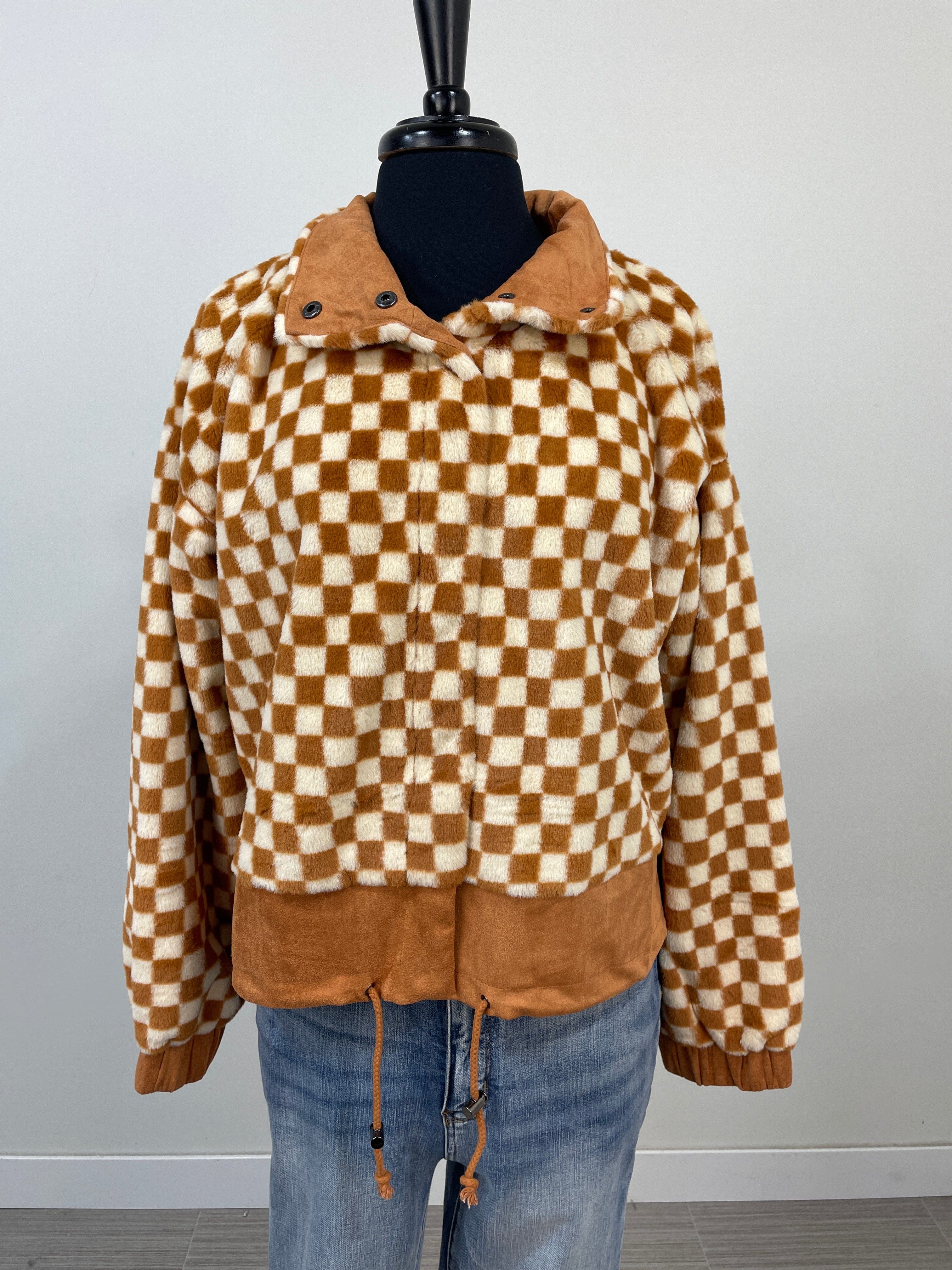 Pumpkin Check Faux Fur Jacket