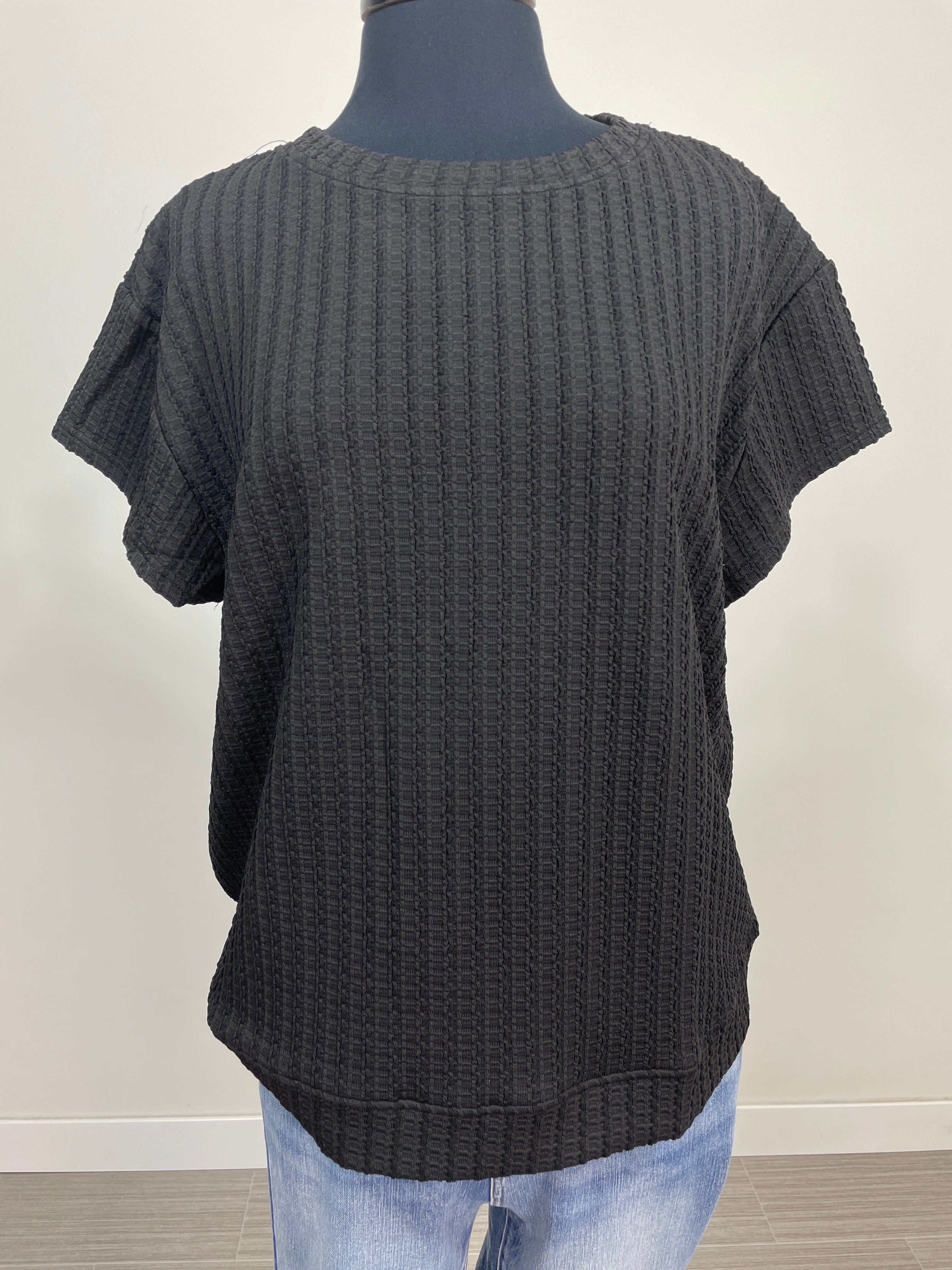 Black Textured Short Sleeve Top