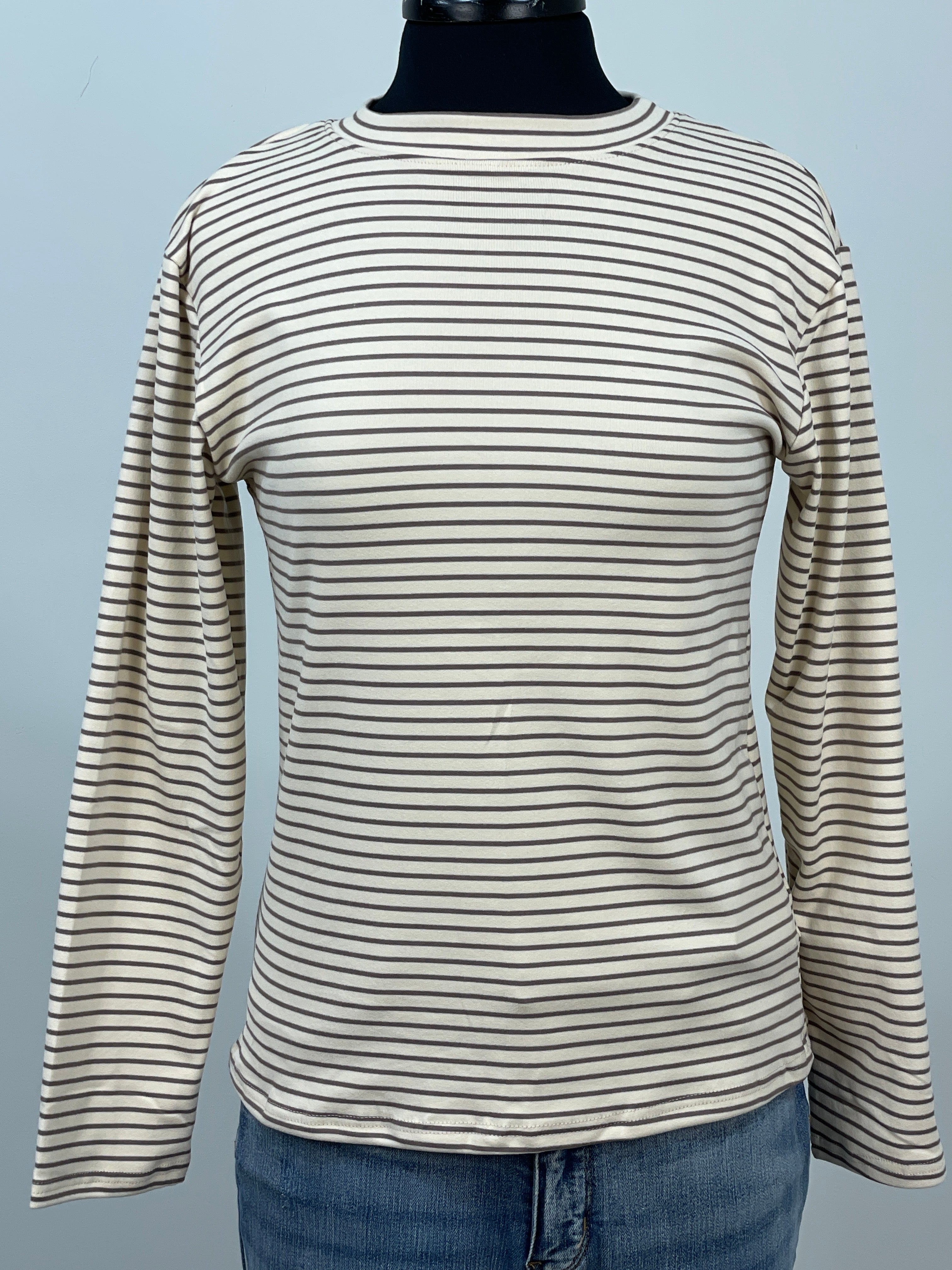 Cream & Brown Stripe Soft Long Sleeve Top