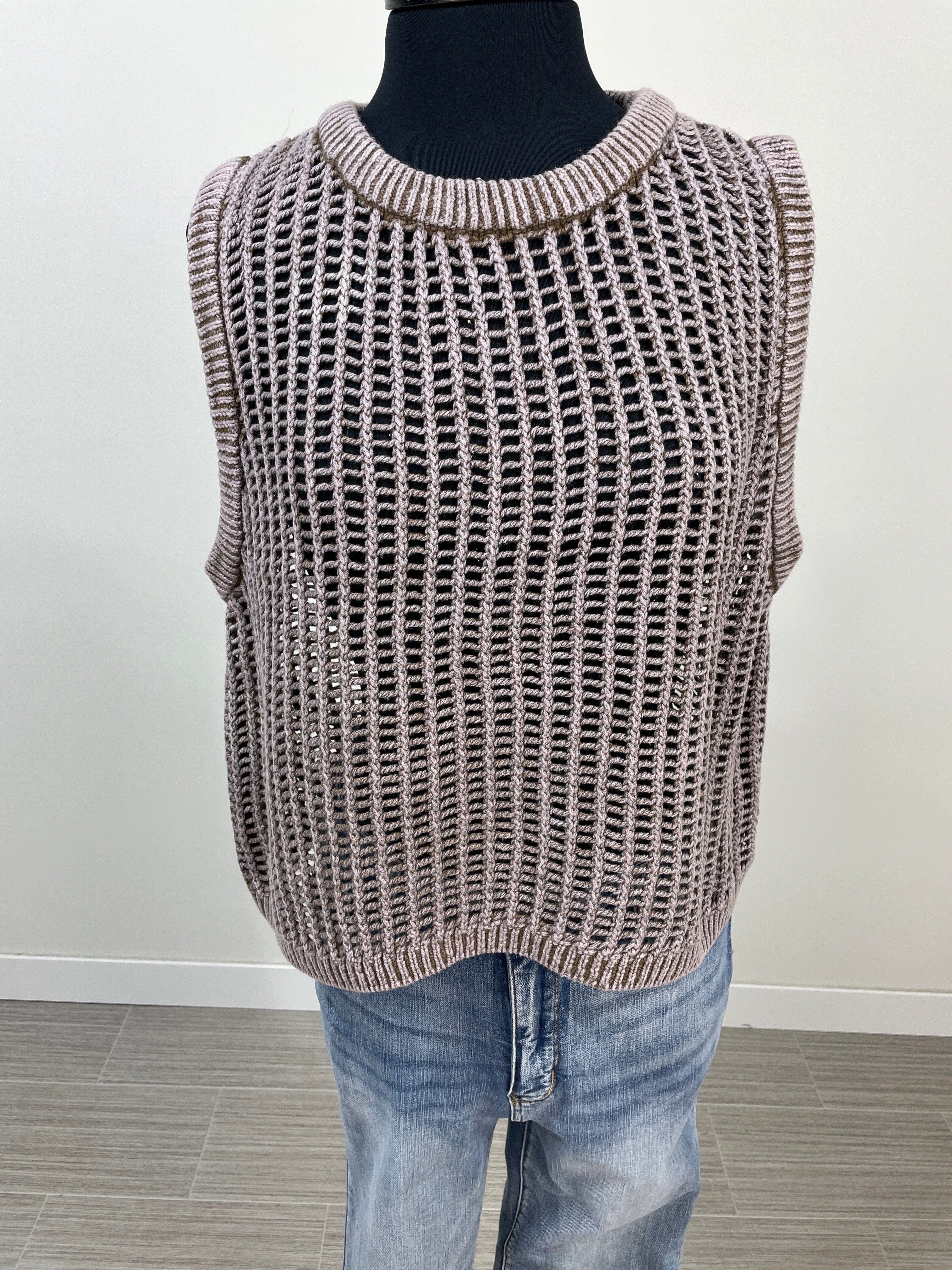 Mocha Acid Washed Sweater Vest