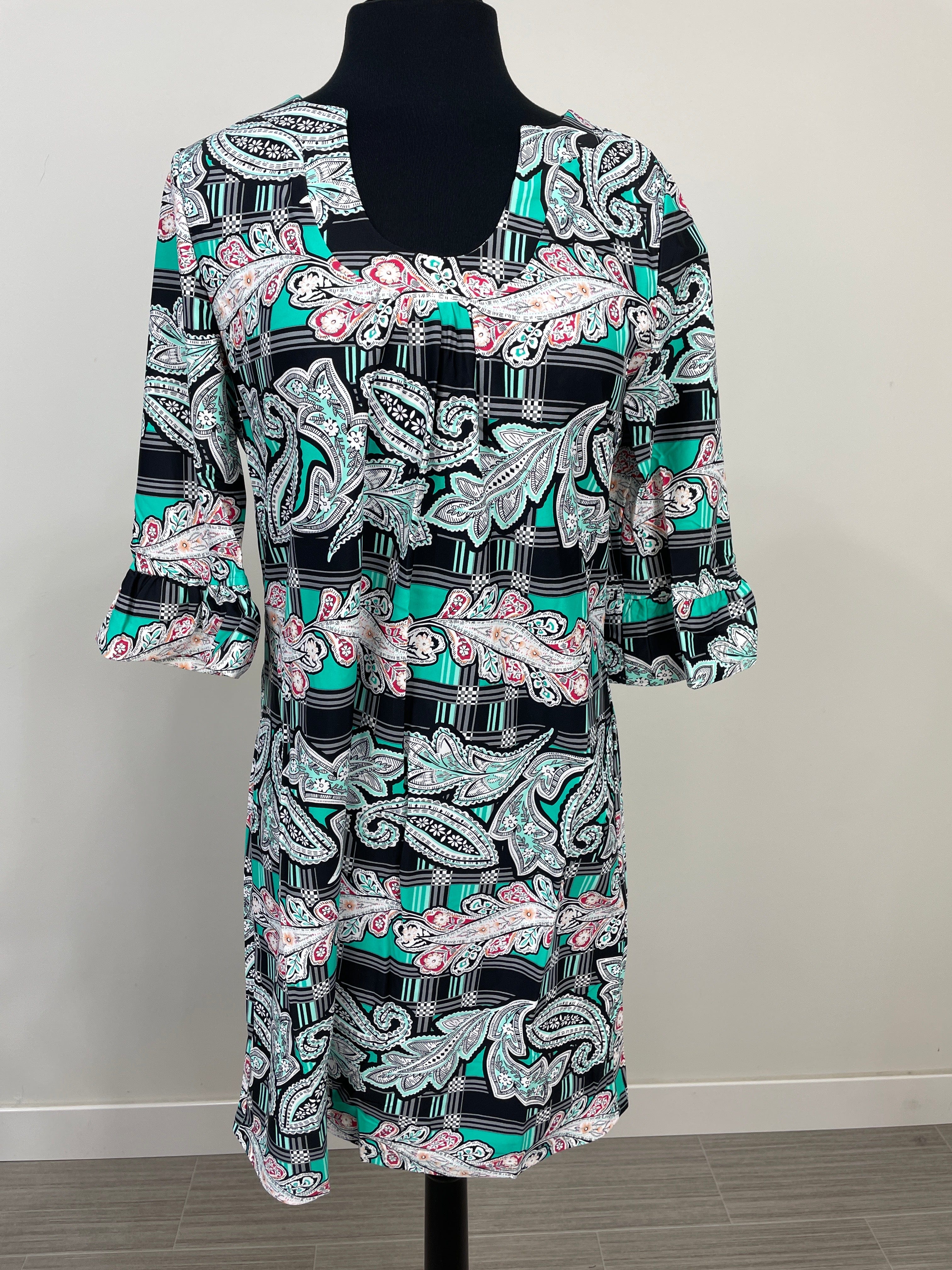 Mint & Black Paisley Nicole Ruffle Sleeve Dress
