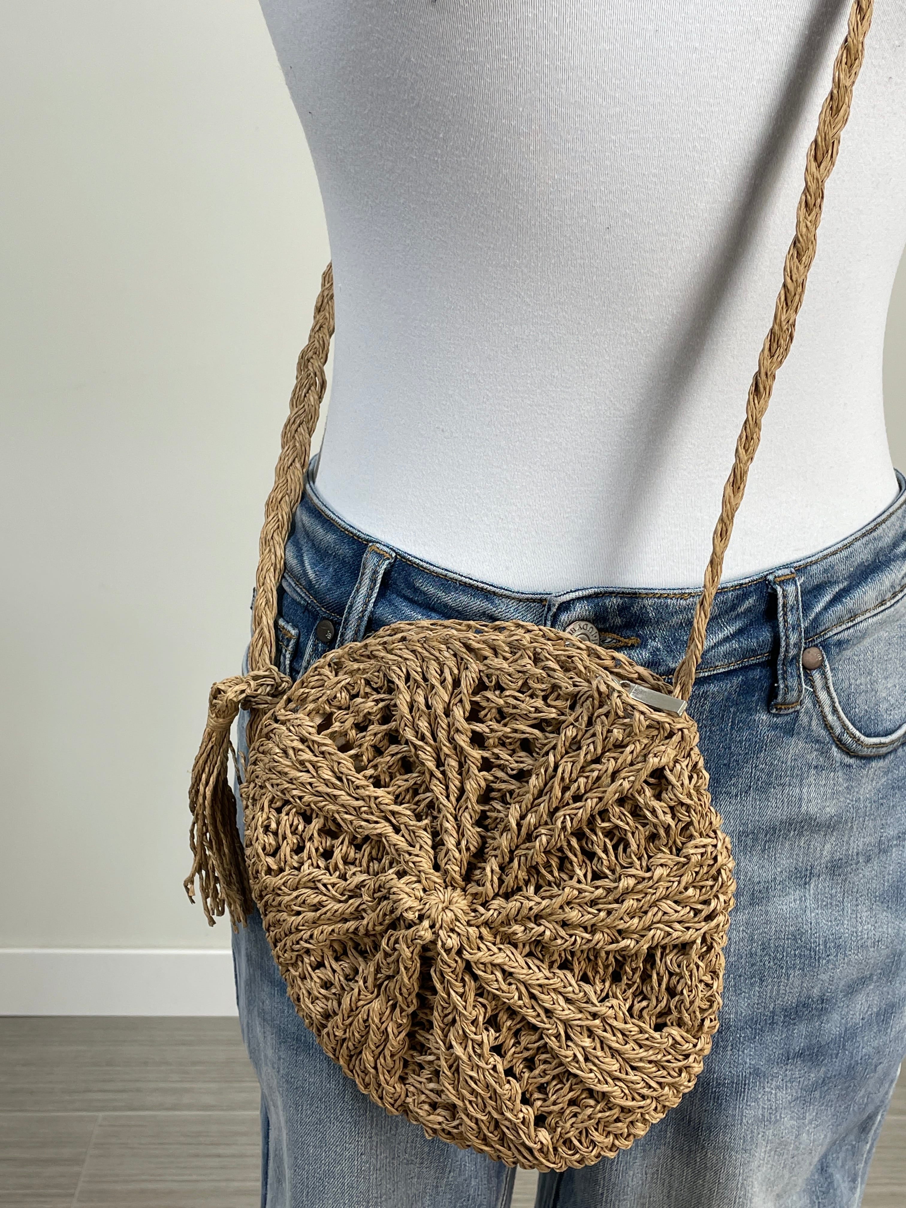 Khaki Mini Round Straw Bag