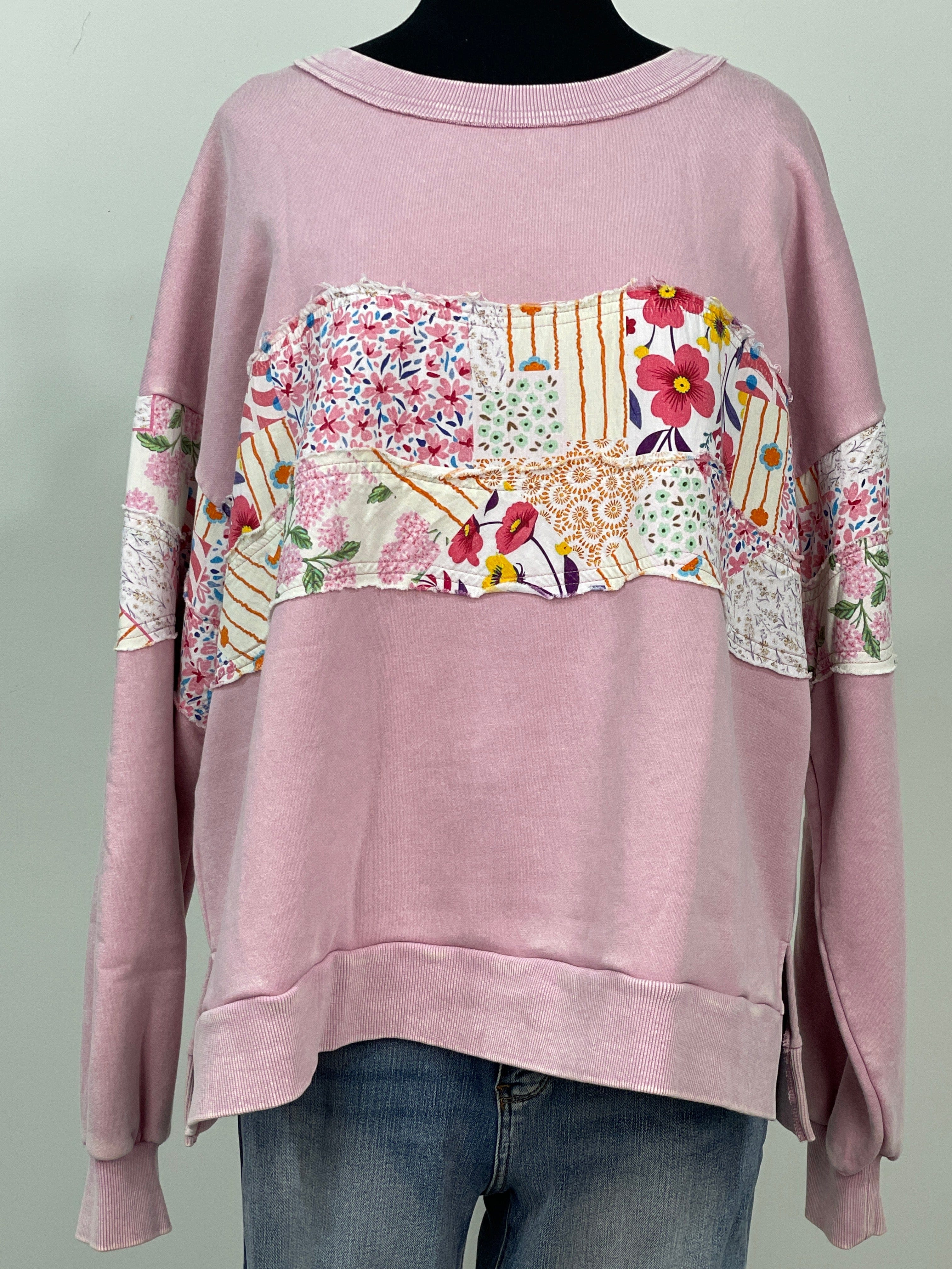 Dusty Pink Quilted Mix Washed Terry Pullover