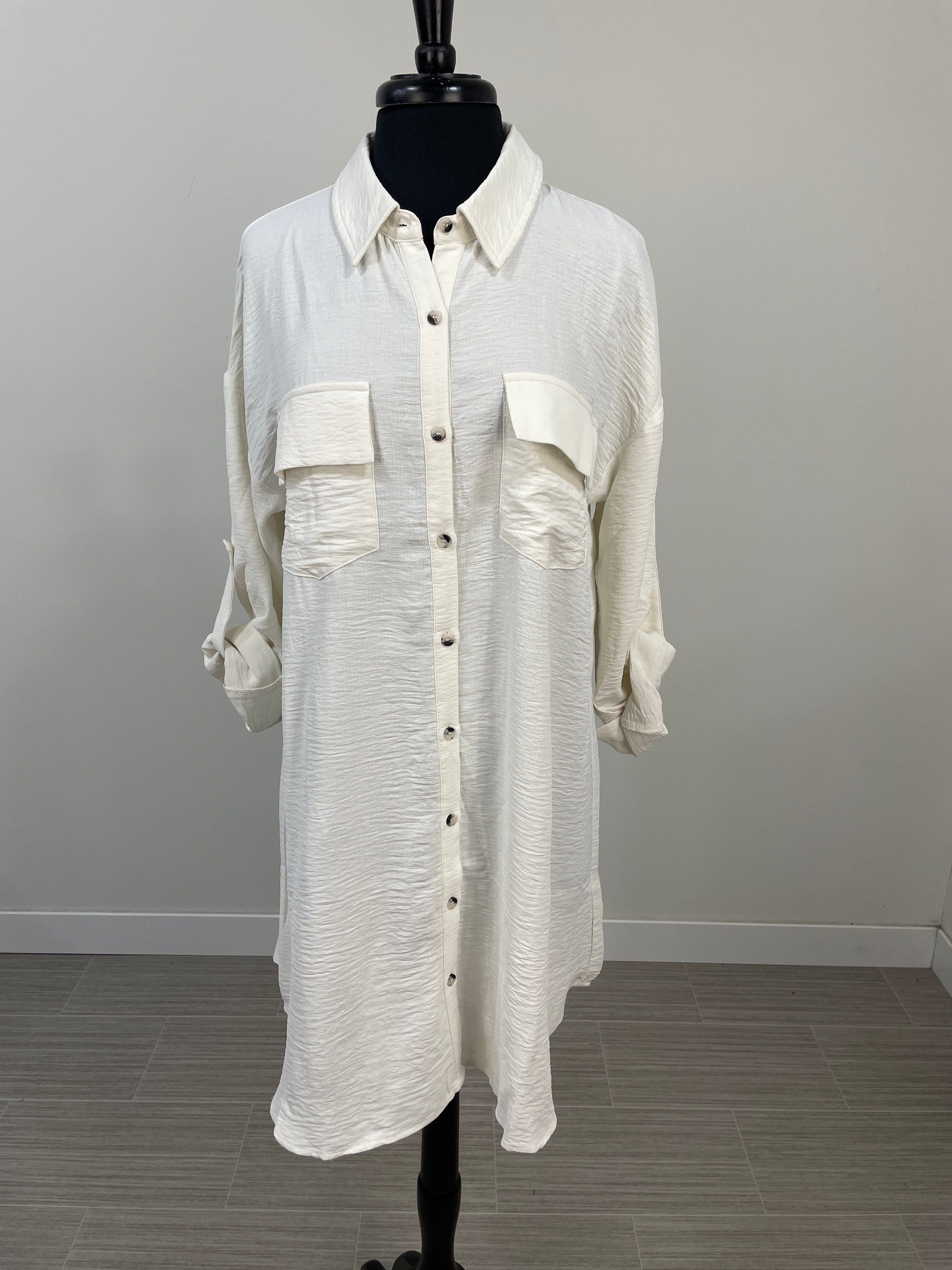 Cream Button Down Shirt Dress