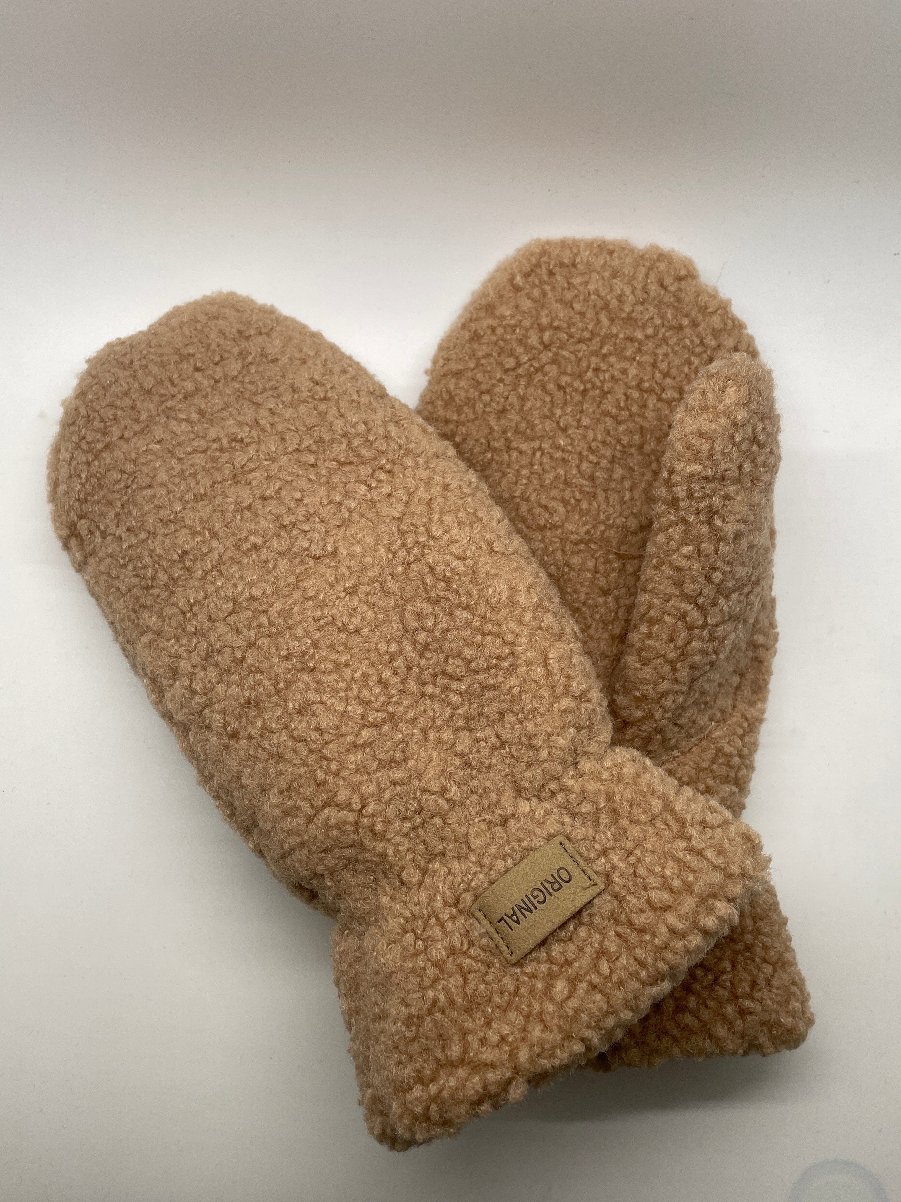 Khaki Fuzzy Faux Fur Mittens