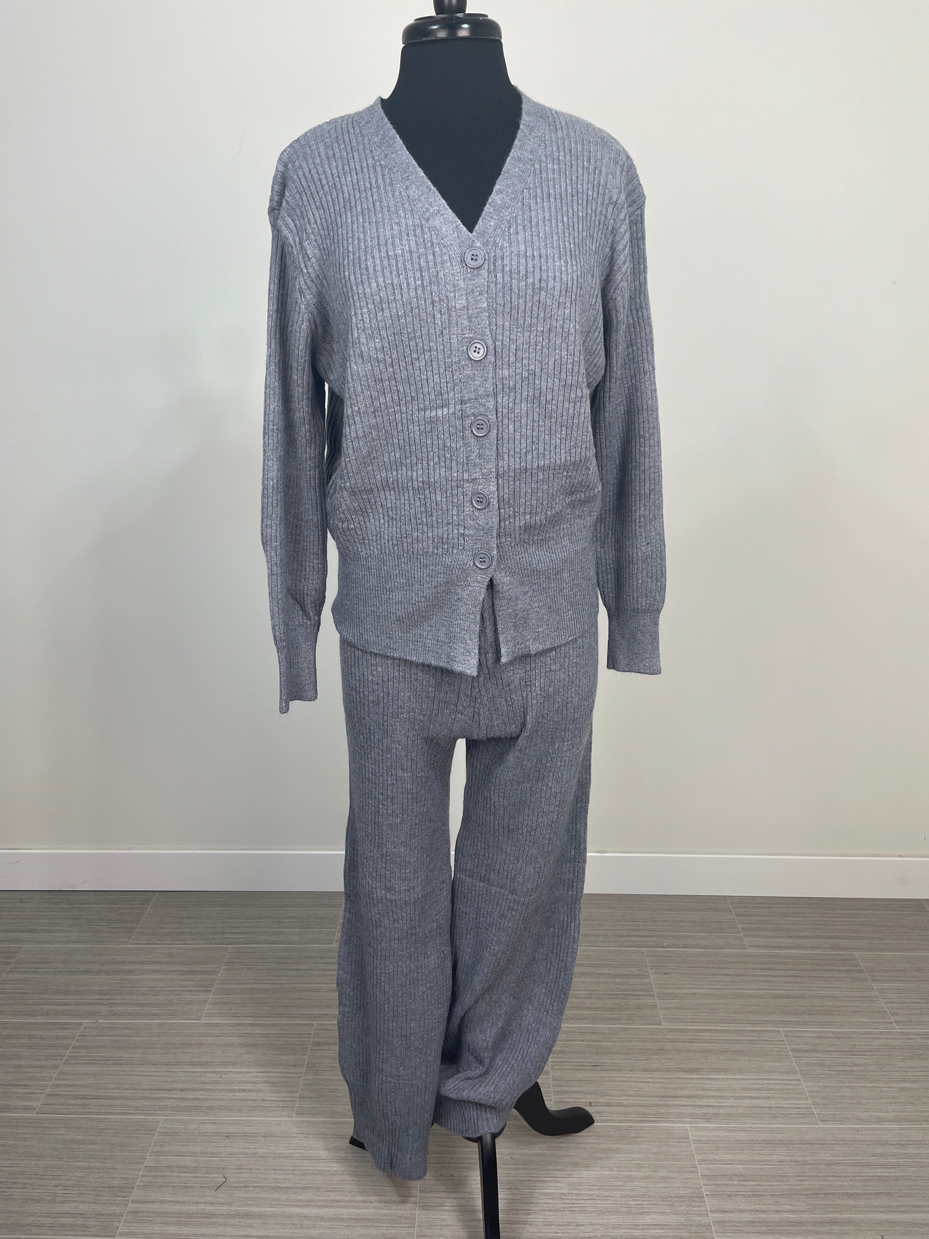 Grey Cardigan Pants Set