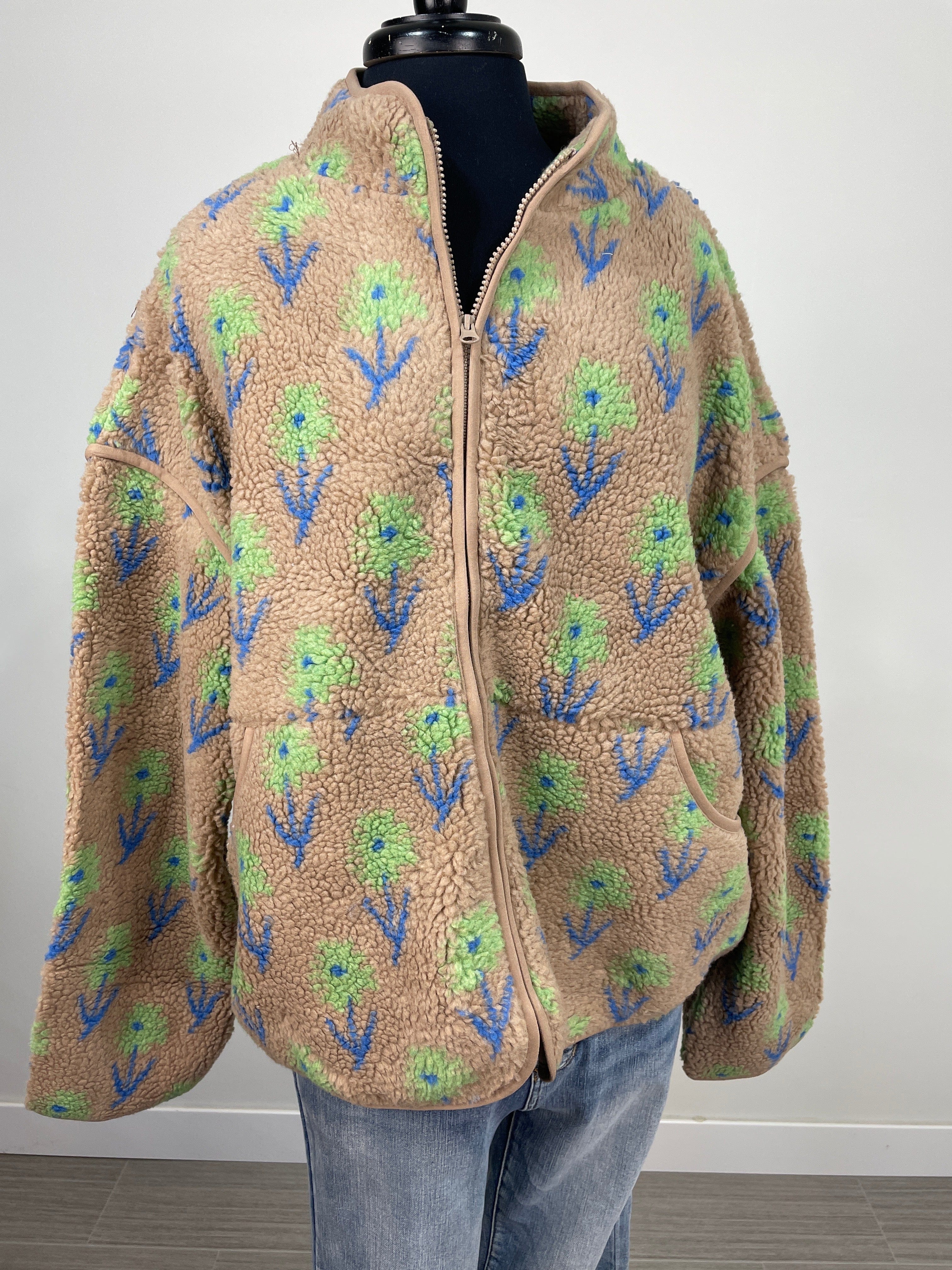 Mocha Flower Fleece Sherpa Jacket