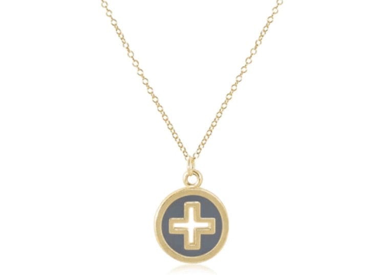 16" Necklace Gold - Signature Cross Gold Disc - Grey