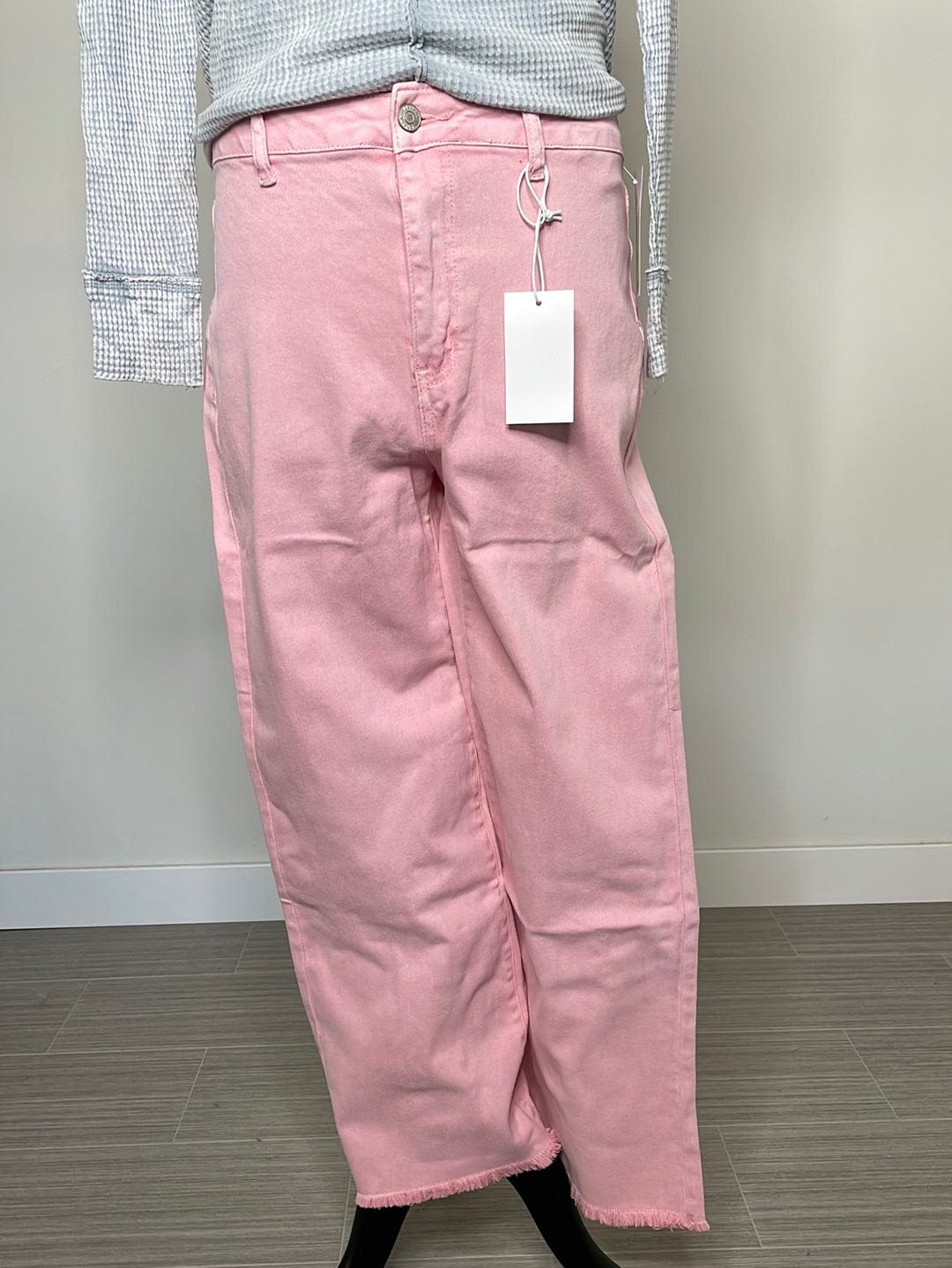 Pink Straight Frayed Crop Denim