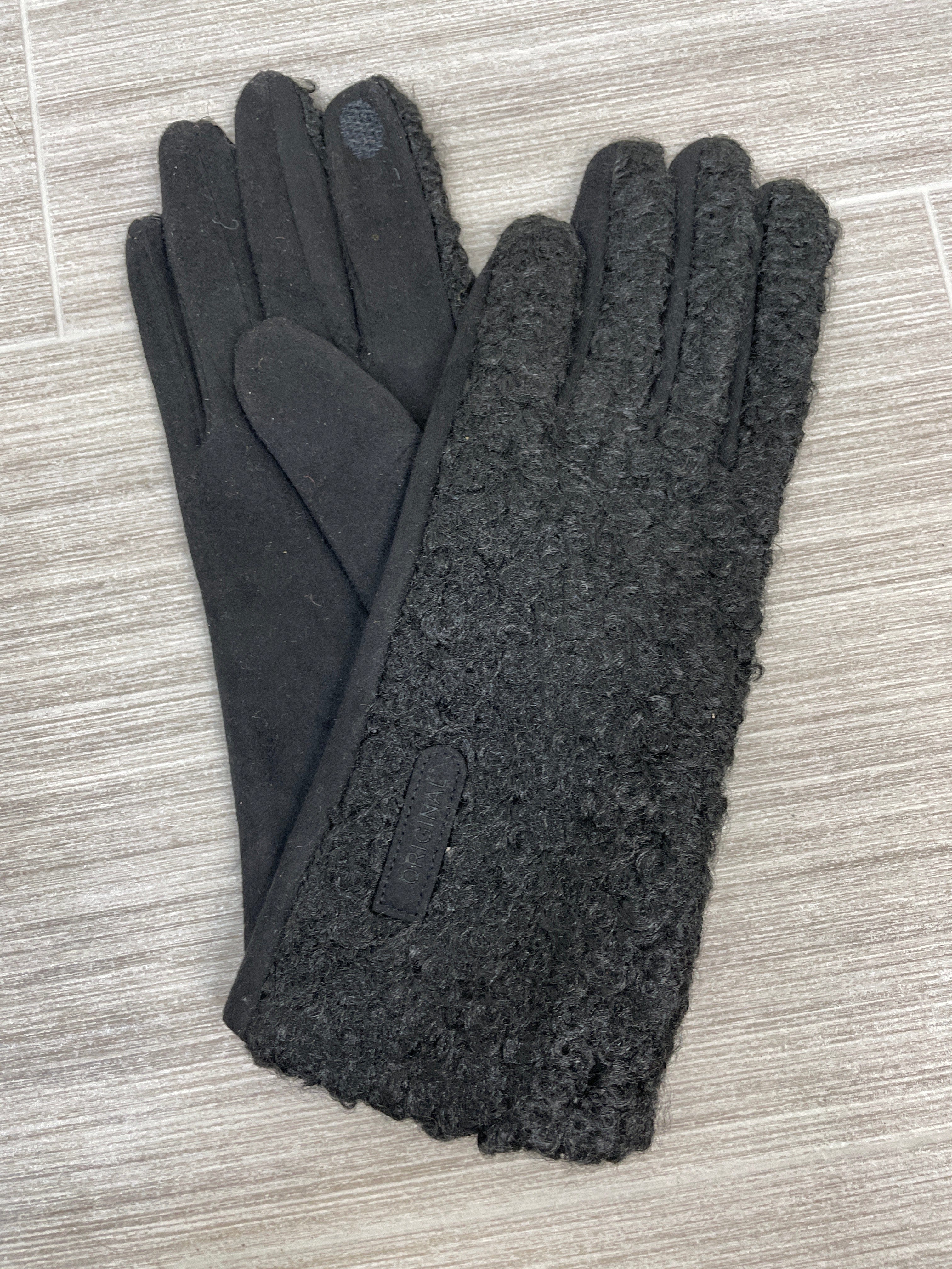 Black Boucle & Suede Glove