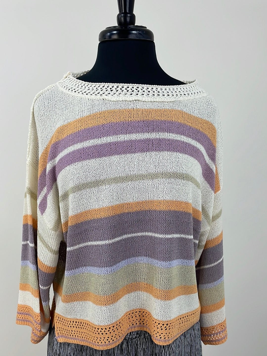 Multi Color Oversize Boat Neck Crop Sweater