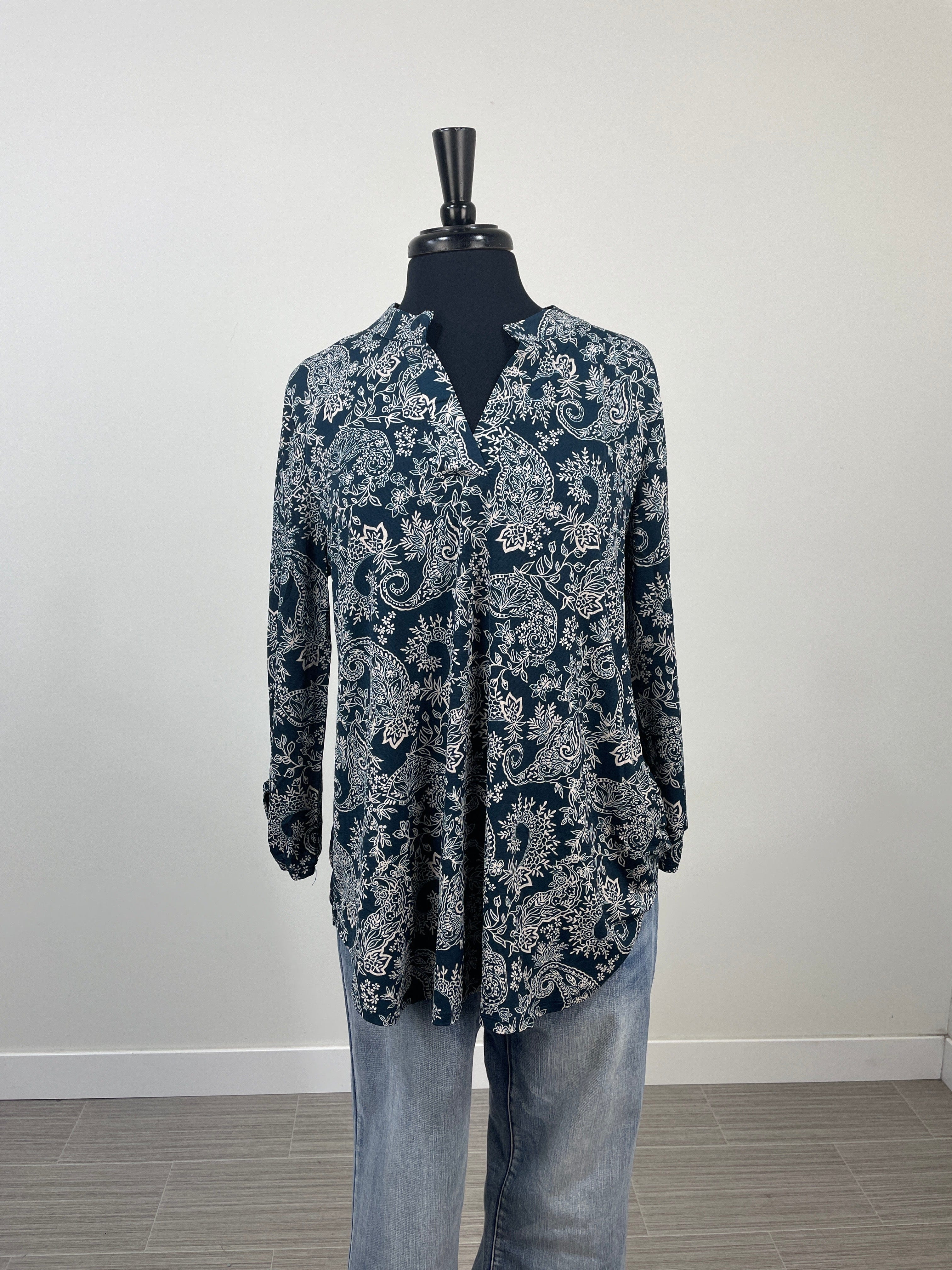 Midnight Teal & Paisley Button Lizzy Blouse