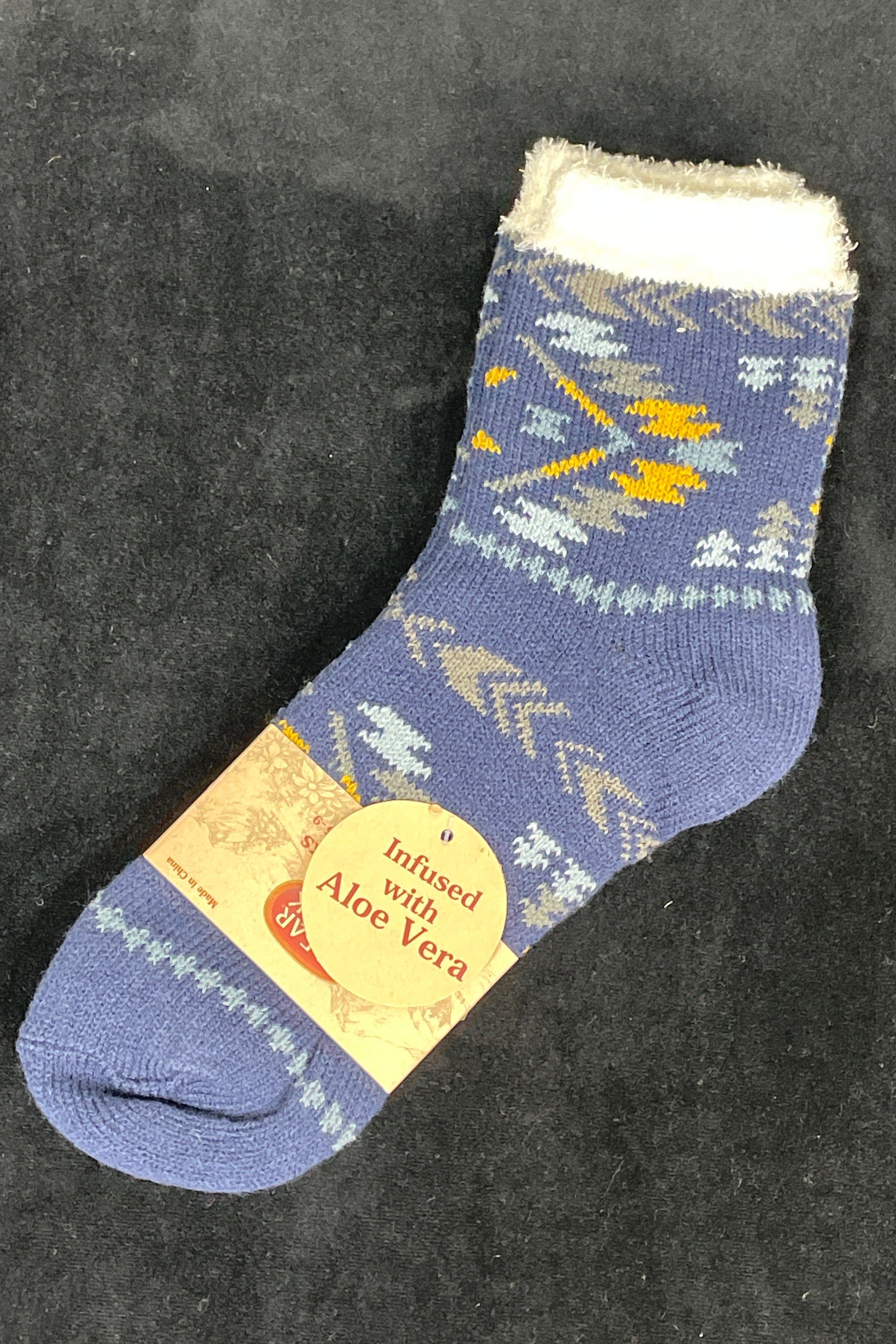 Navy Print Aloe Cabin Sock