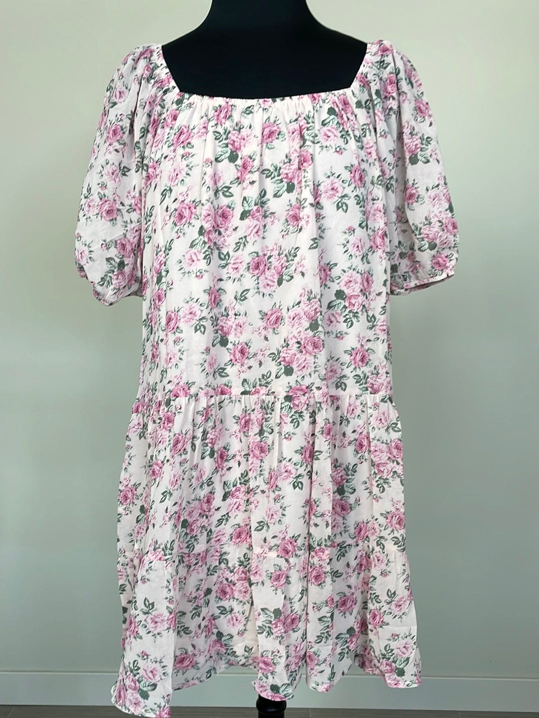 Pink Rose Floral Tiered Mini Dress