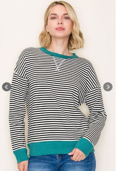 Black & Ivory Color Trim Pinstripe Sweatshirt