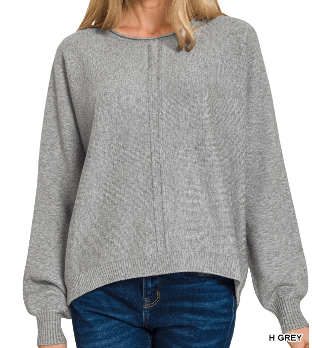 Heather Grey Front Seam Round Neck Sweater