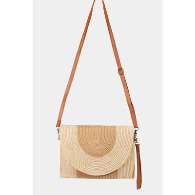 Taupe Two Tone Straw Clutch Bag