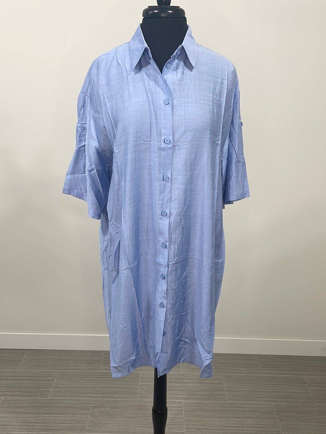 Blue Button Up Cuff Dress