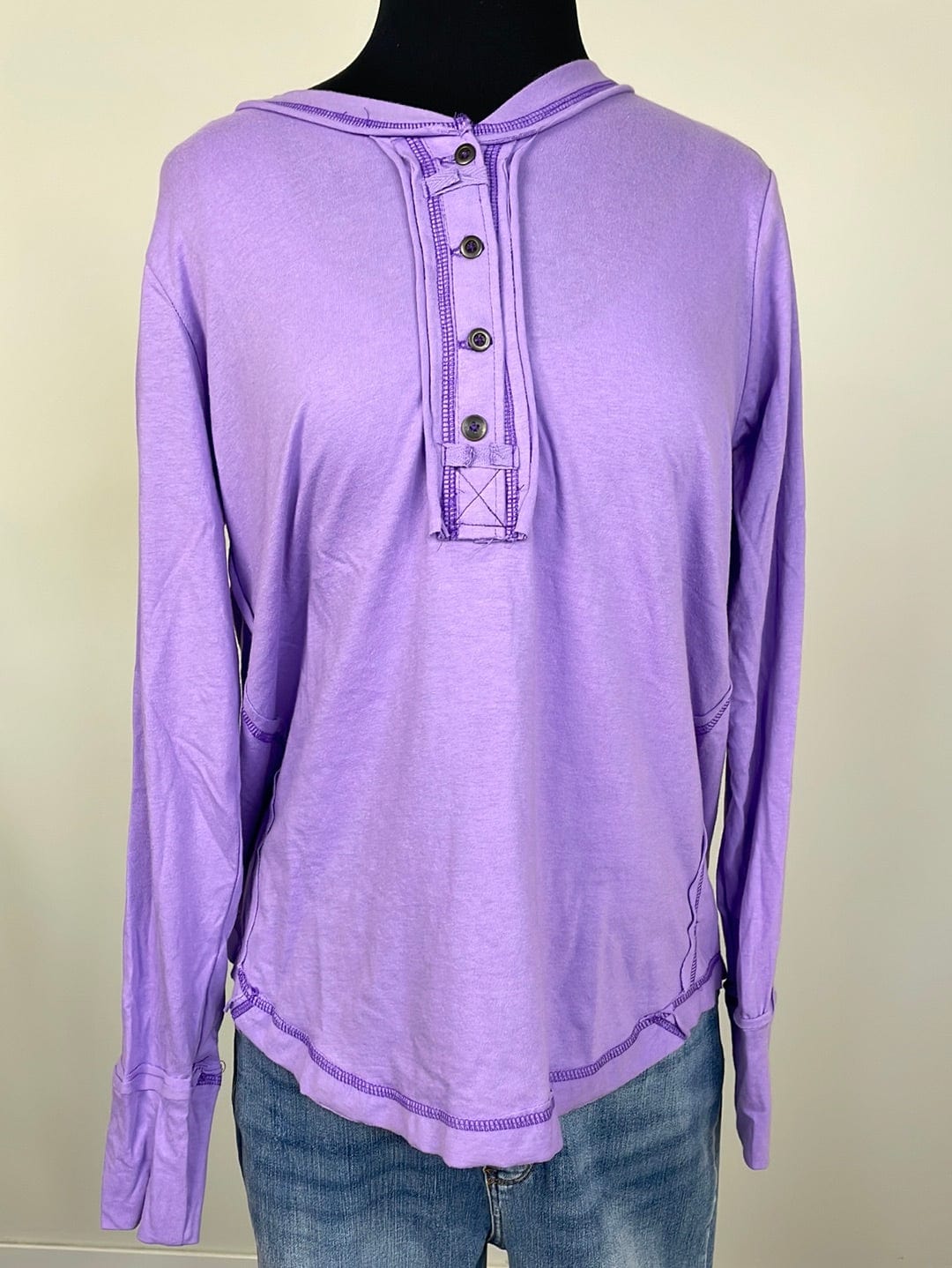 Lavender Button Up Top W/ Thumb Hole Cuff