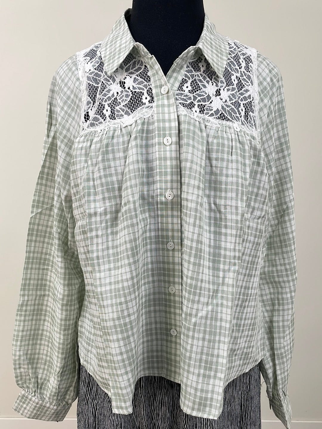 Mint Lace Check Crop Shirt
