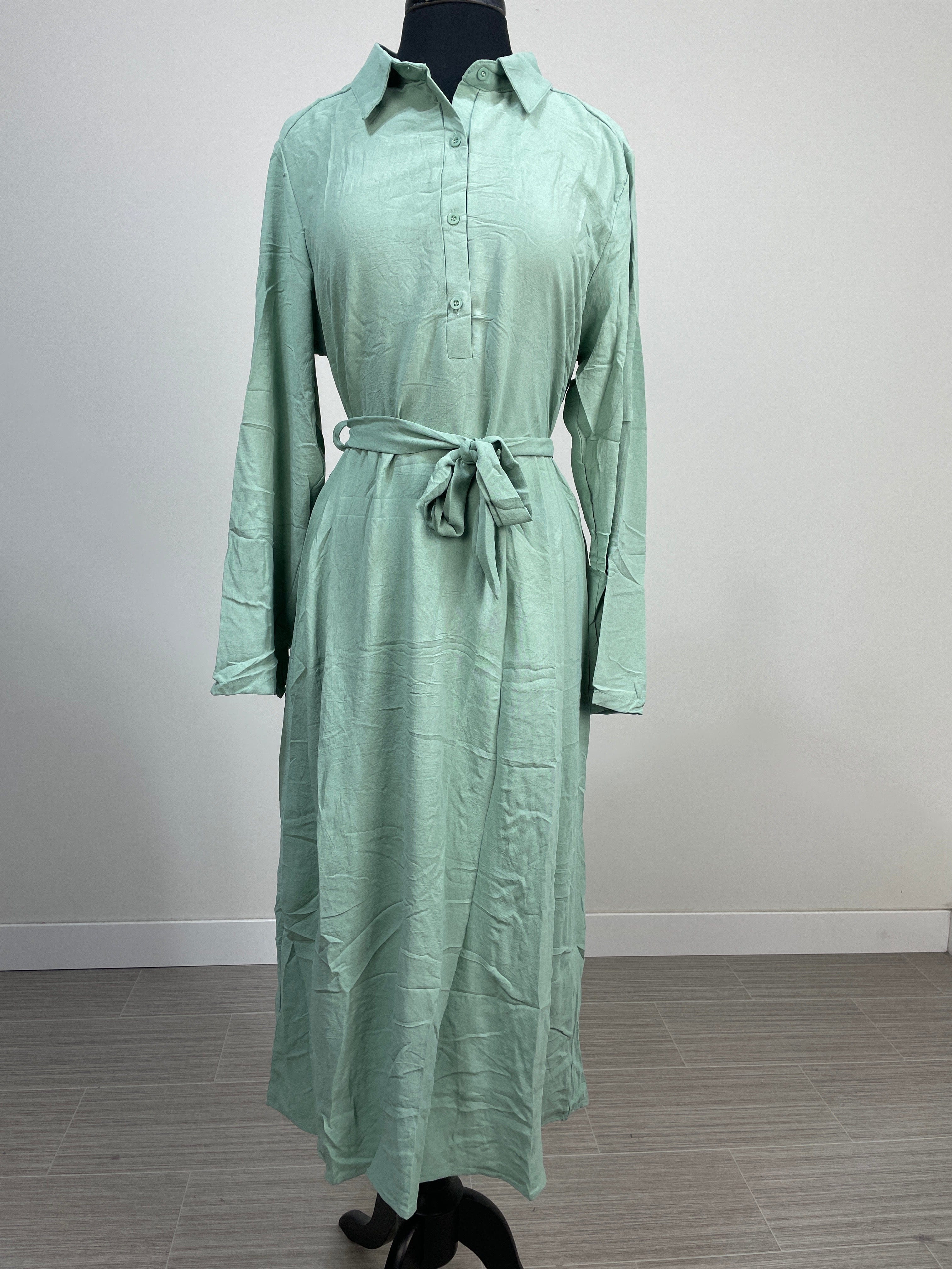 Dusty Green Belted Maxi Dress